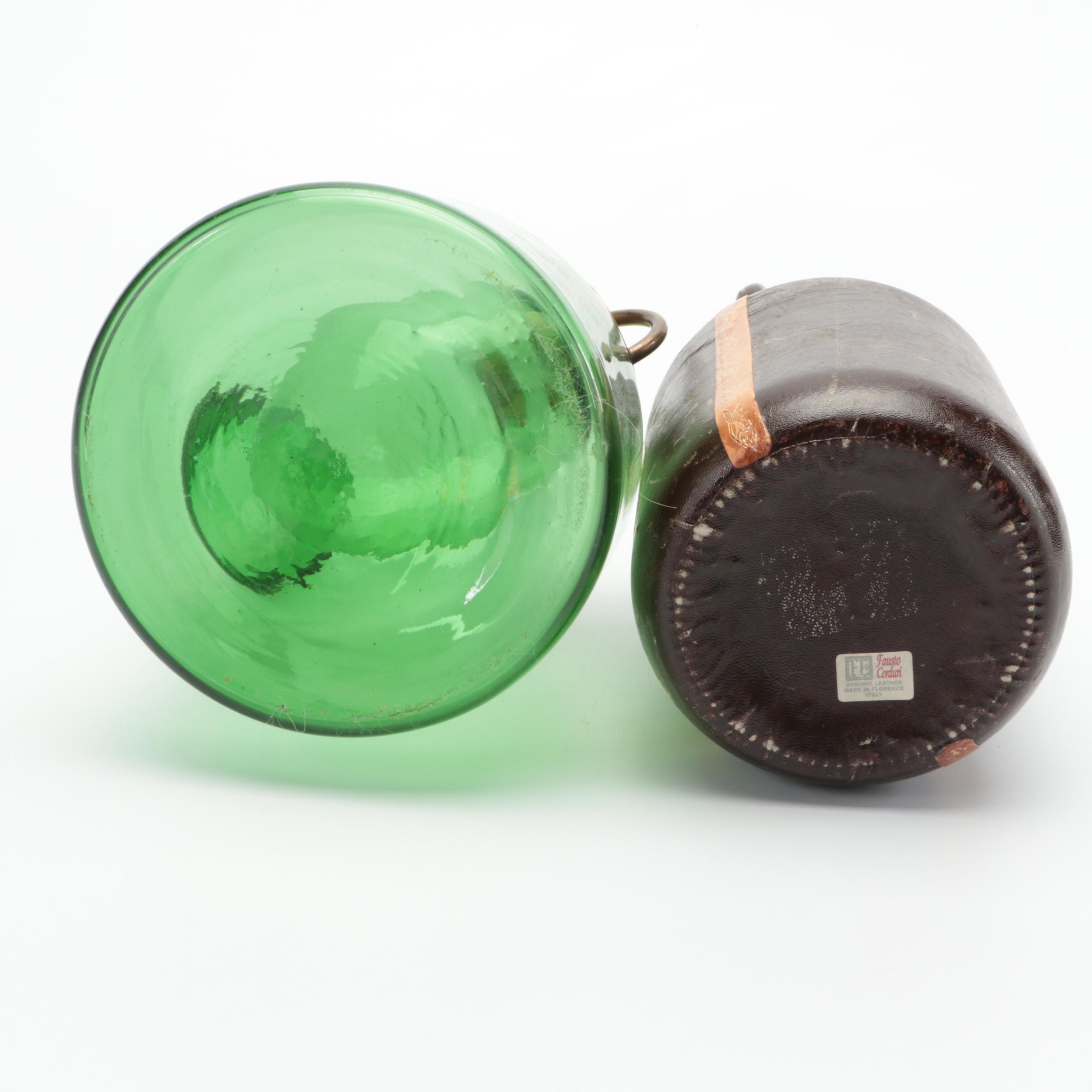 Italian Blown Green Glass Decanter with Jug and Goblet Collection