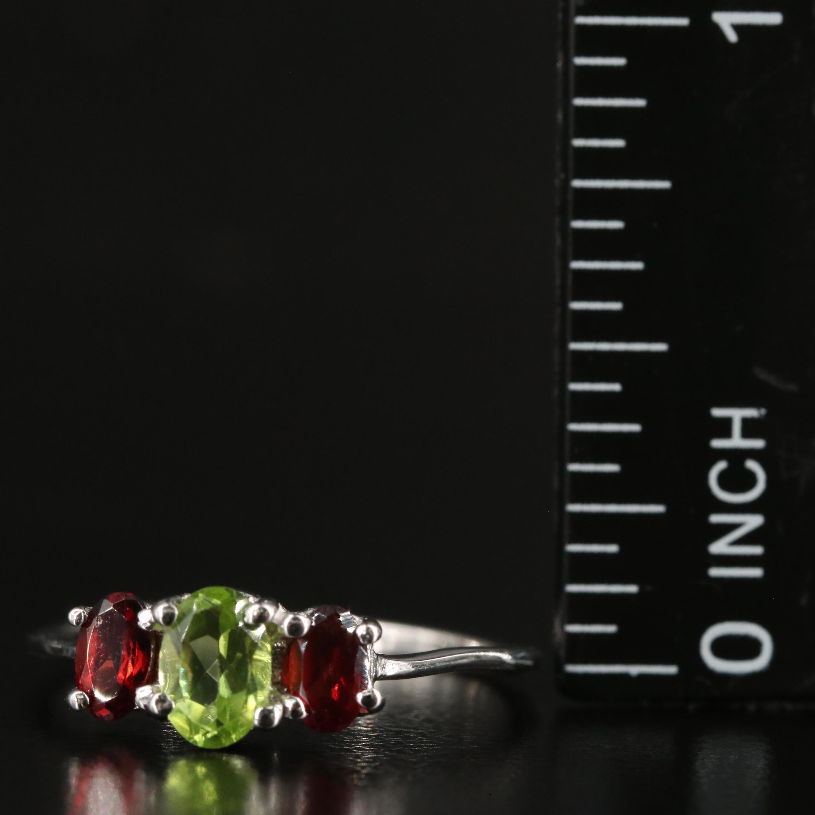 Sterling Peridot and Garnet Ring