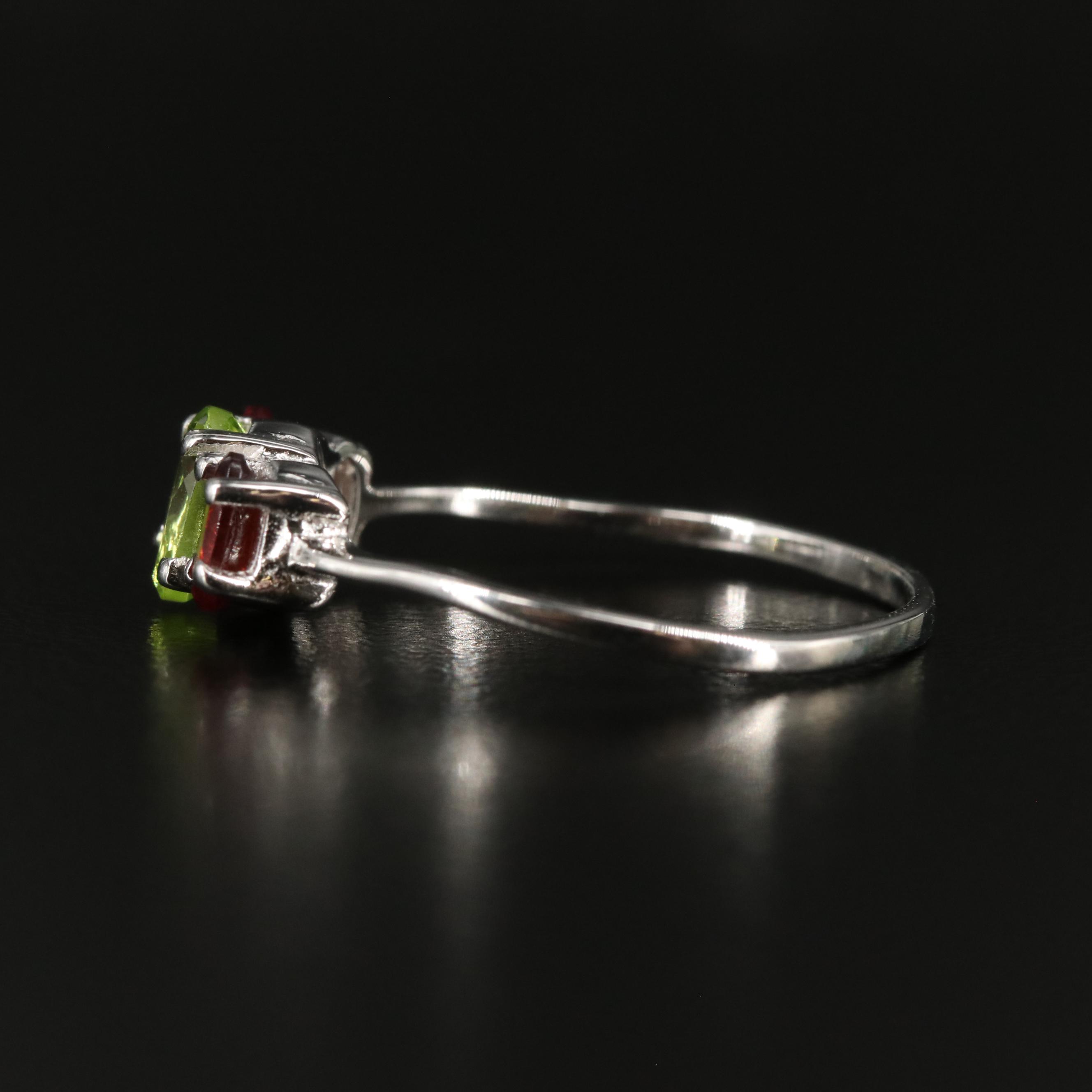 Sterling Peridot and Garnet Ring