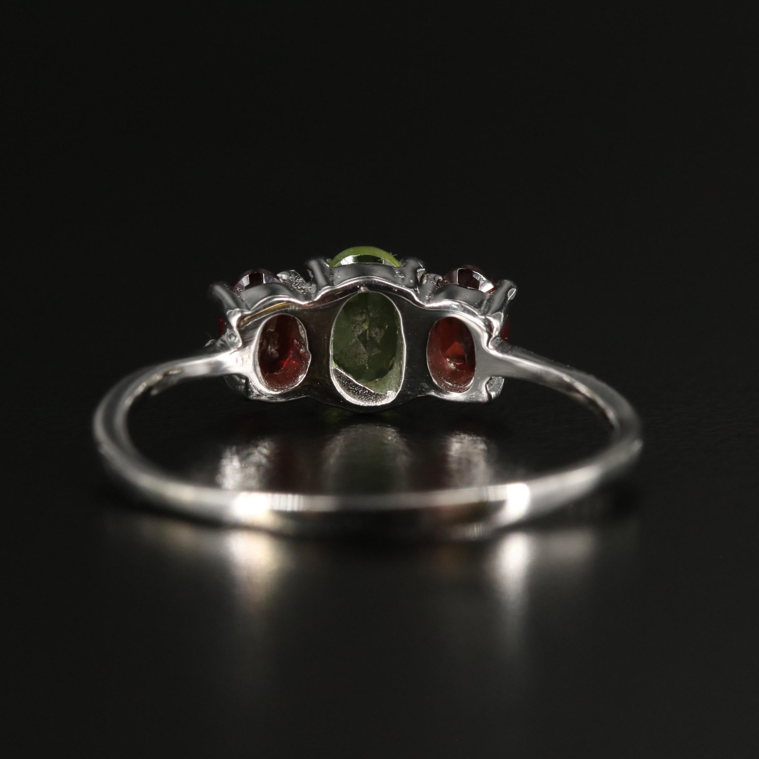 Sterling Peridot and Garnet Ring