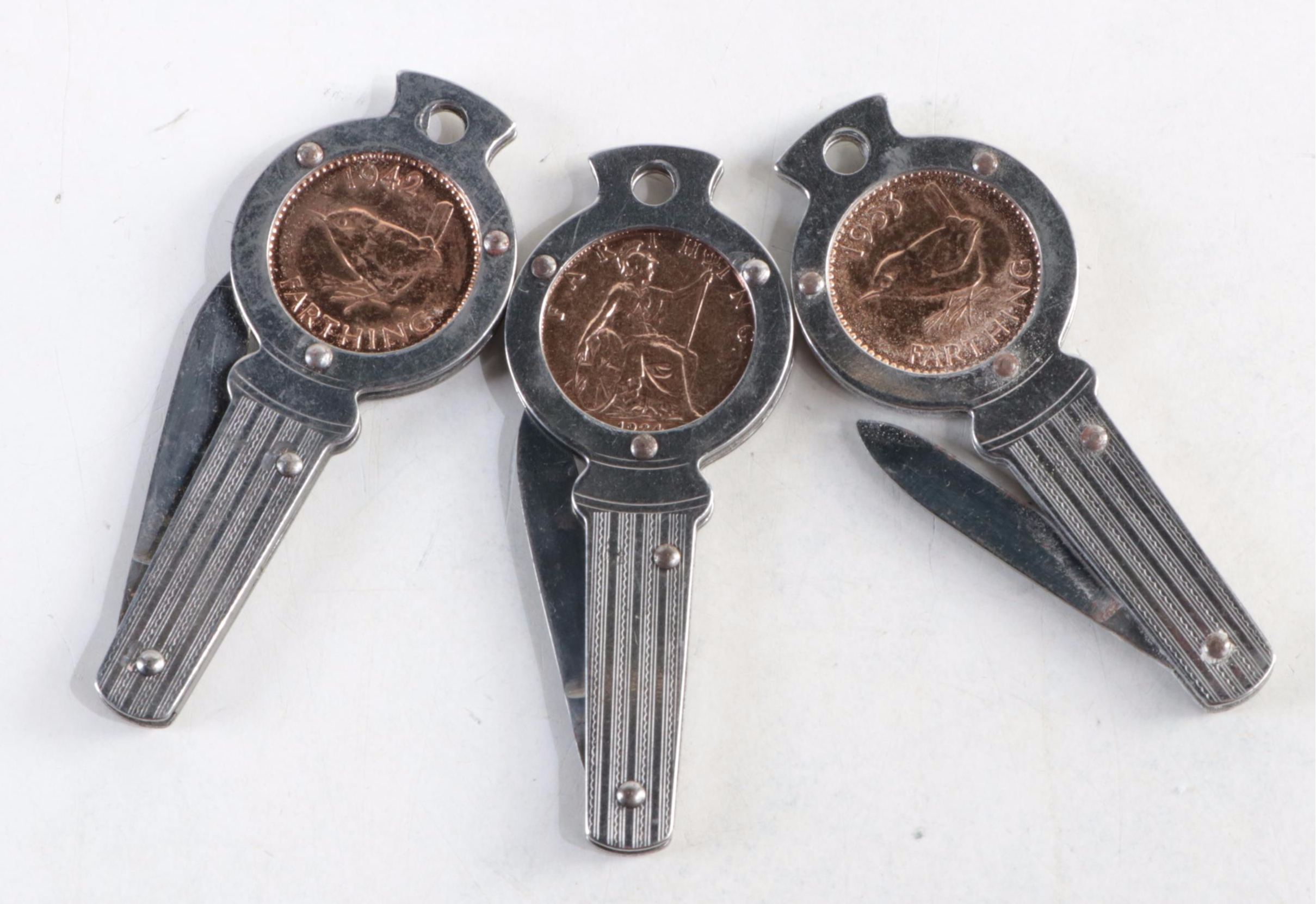 Mother-of-Pearl and Other Key Chain Pocket Knives with Pinbacks