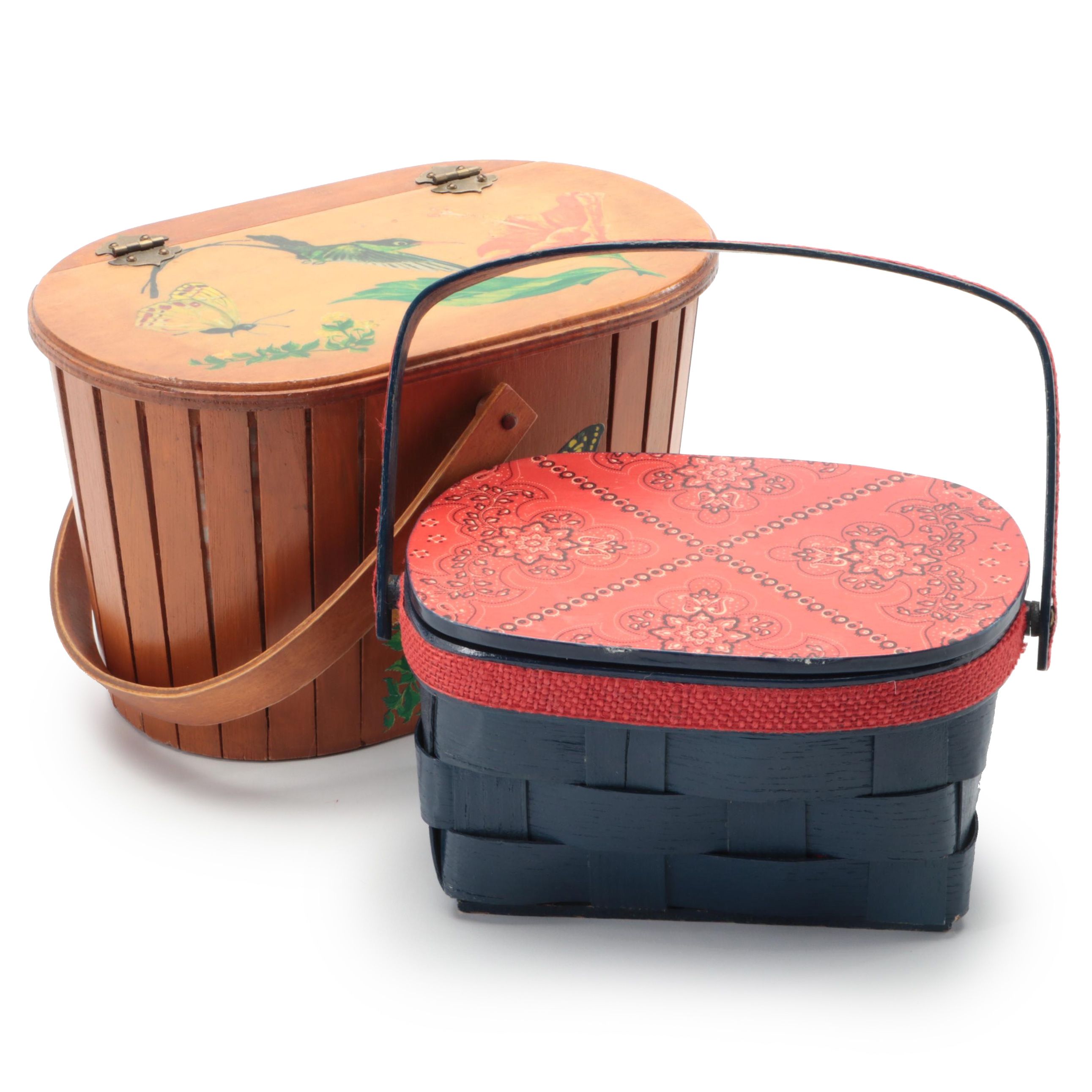 Bandana and Wildlife Lidded Wood Basket Handbags