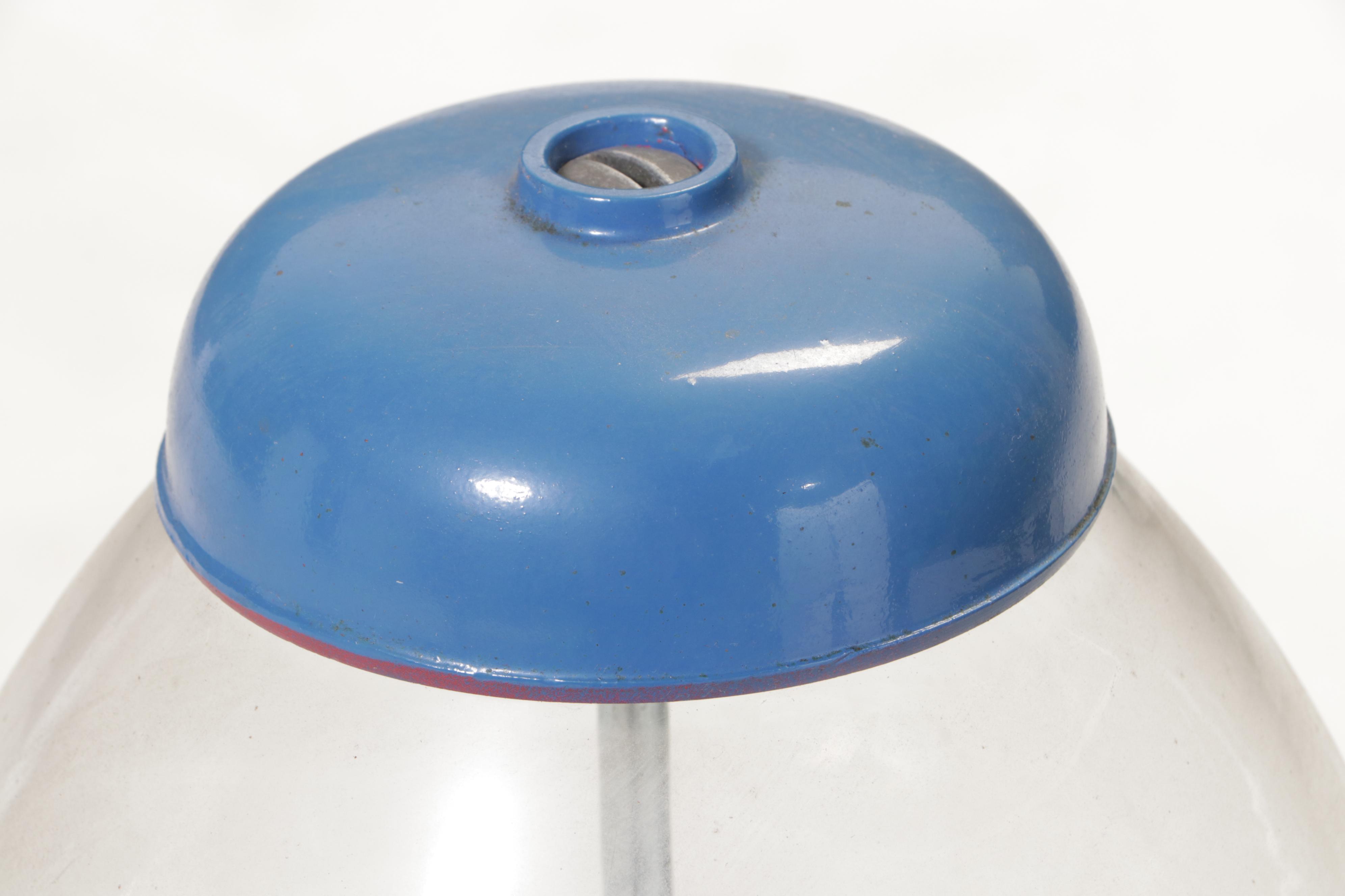 Blue Metal and Glass Gumball Machine on Stand, Mid to Late 20th Century