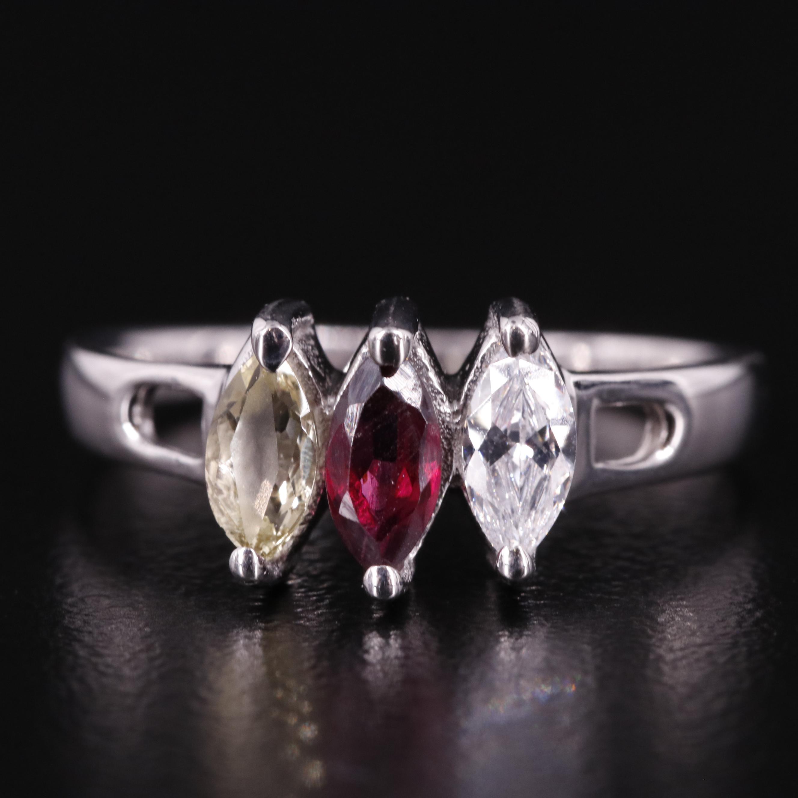 Sterling Garnet, Cubic Zirconia, Citrine Ring