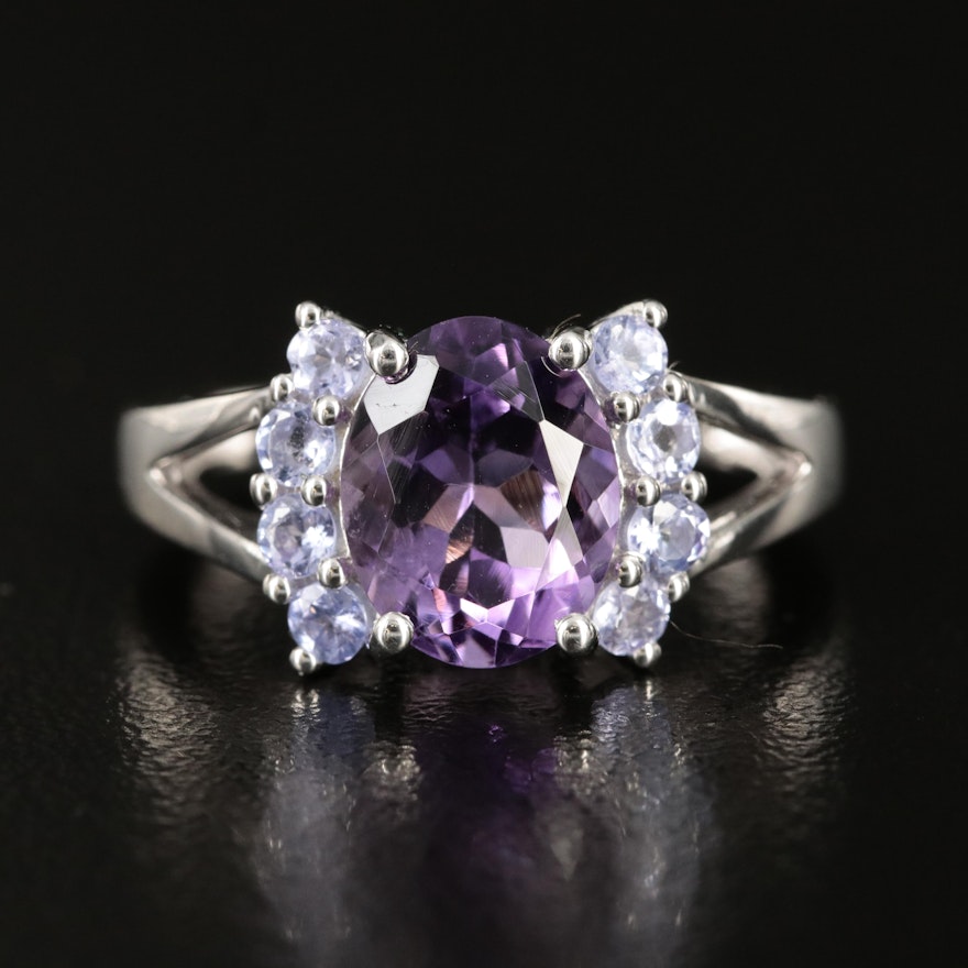 Sterling Amethyst and Tanzanite Ring