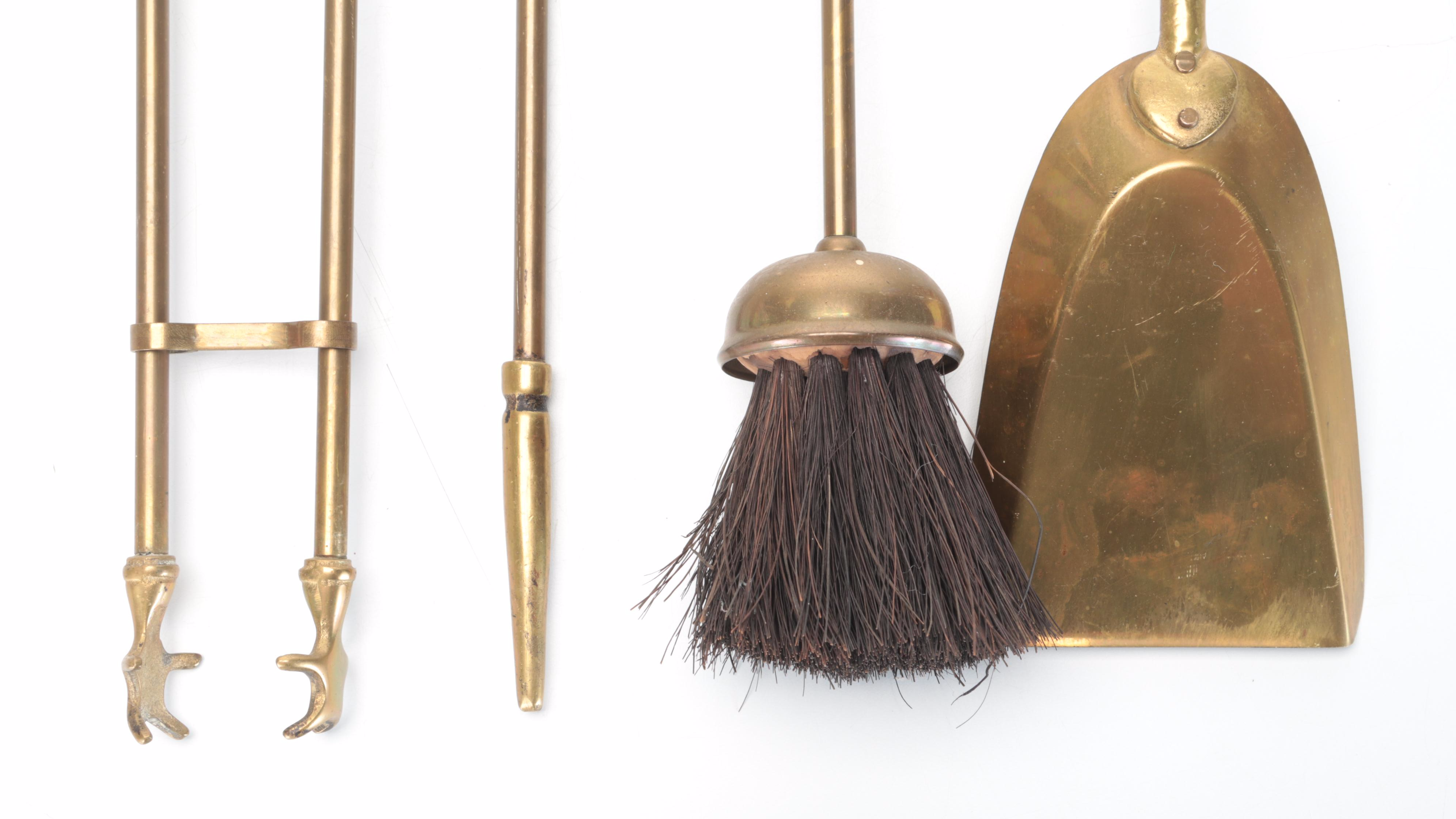 Brass Duck Head Fireplace Tool Set, Mid to Late 20th Century