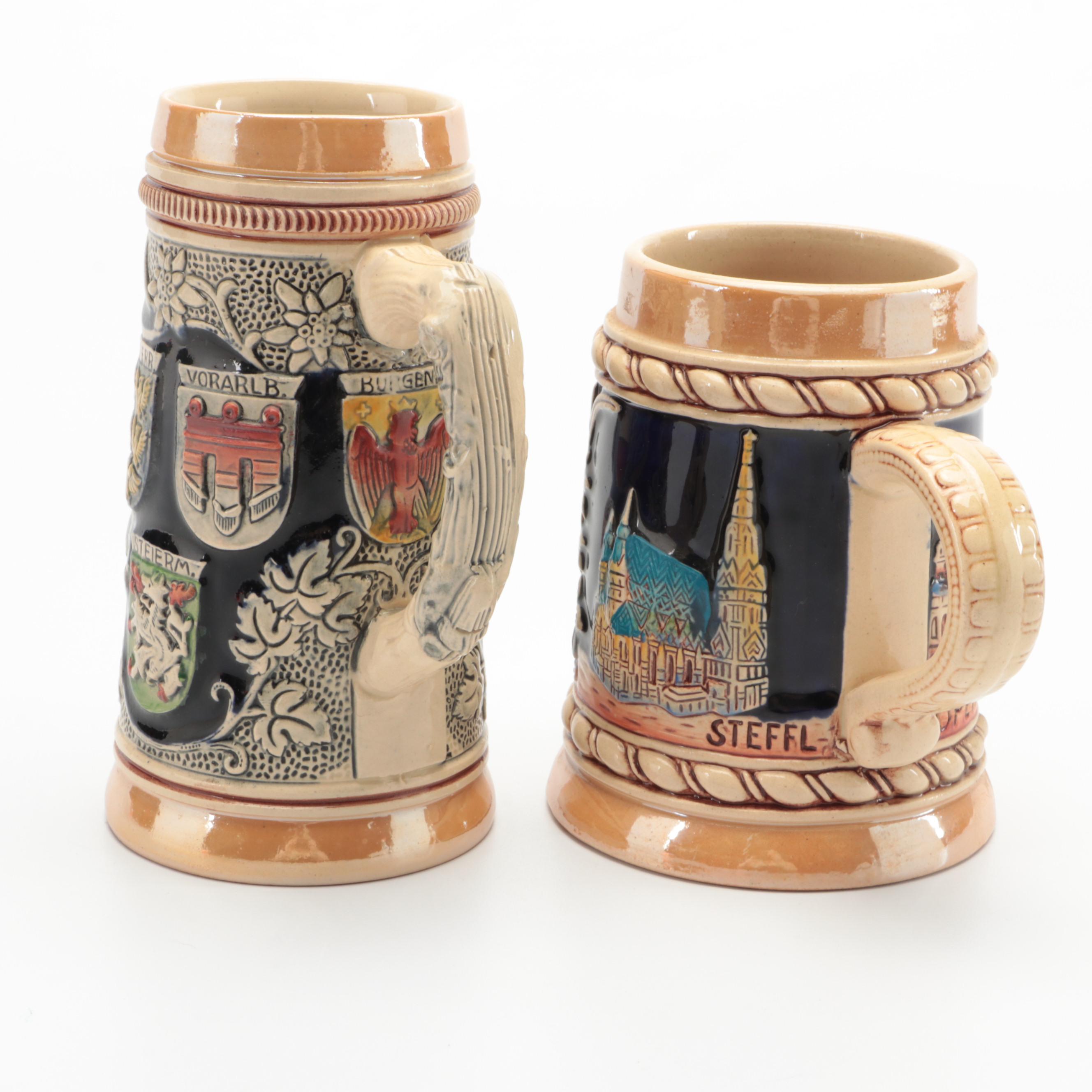Original King Glazed Stoneware Austria and Vienna Beer Steins