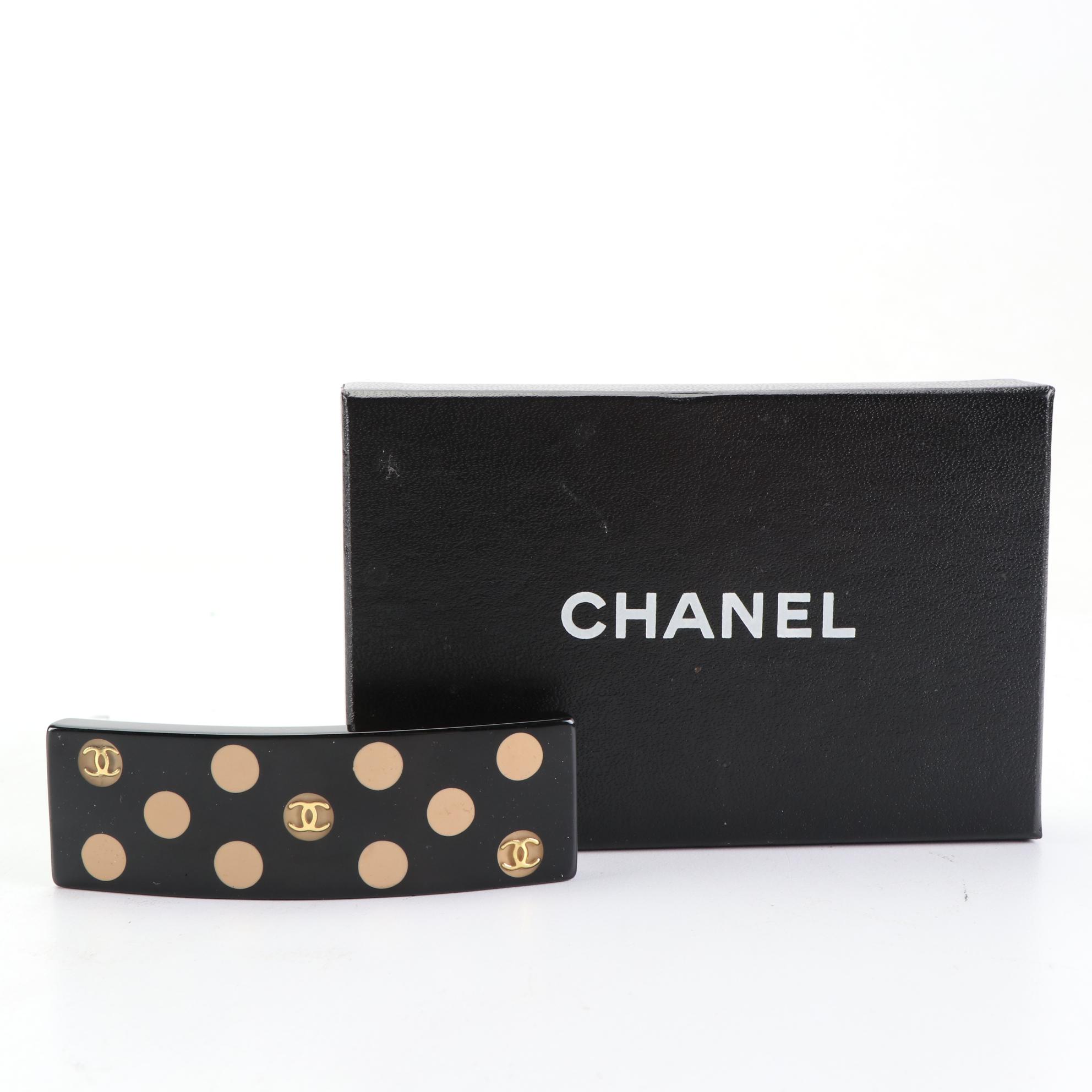 Chanel CC Polka Dot Hair Clip with Box
