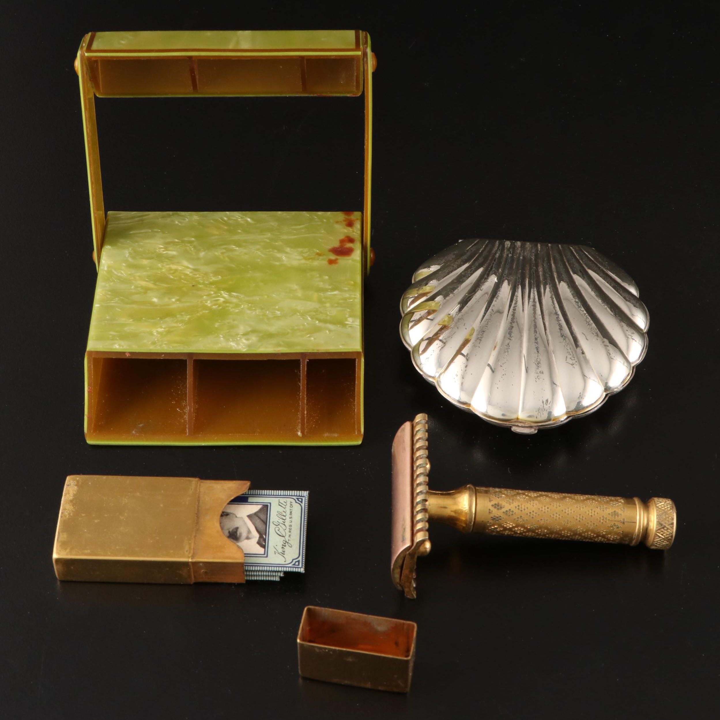 Elgin American Sterling Silver Compact with Gillette Razor and Blades