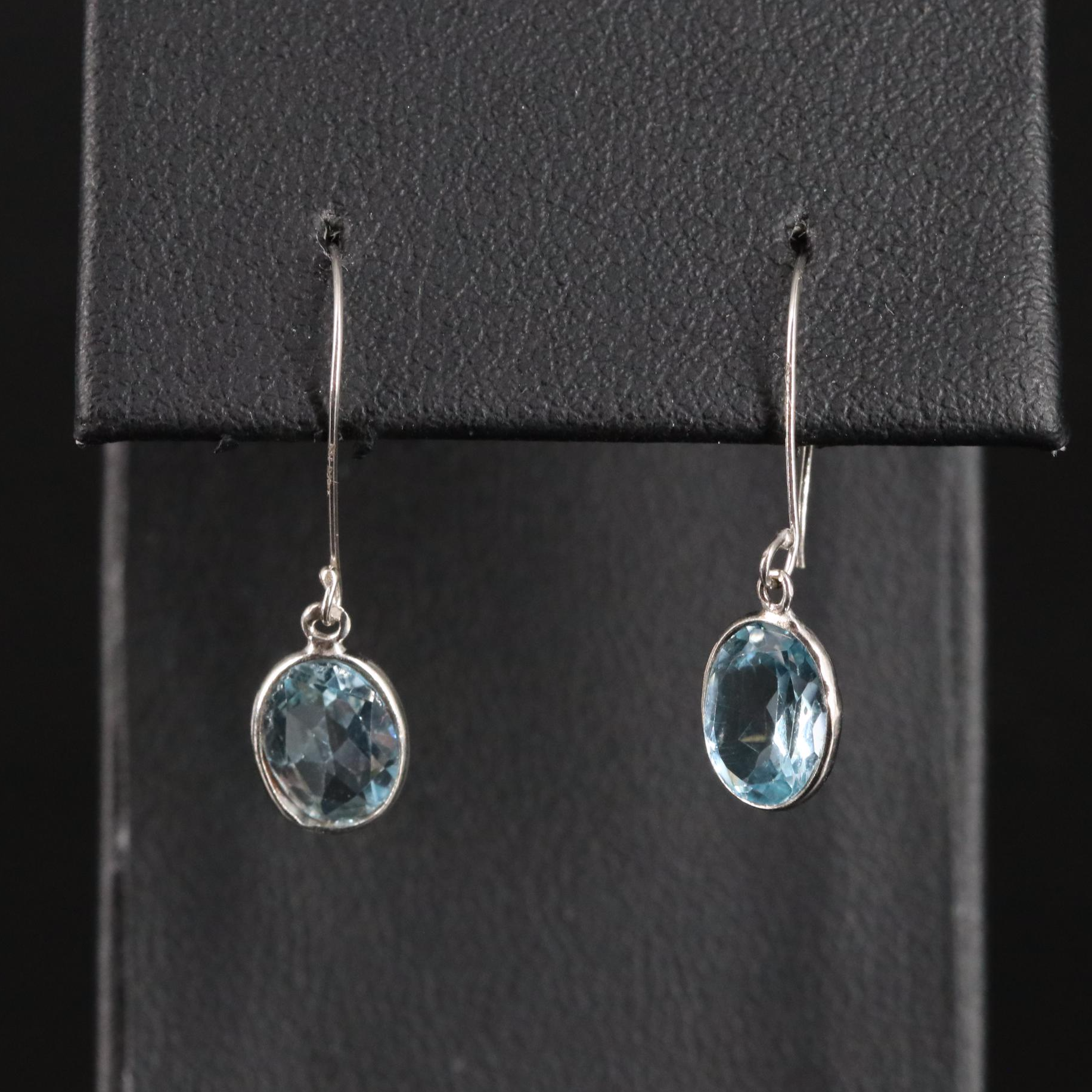 14K Oval Blue Topaz Drop Earrings