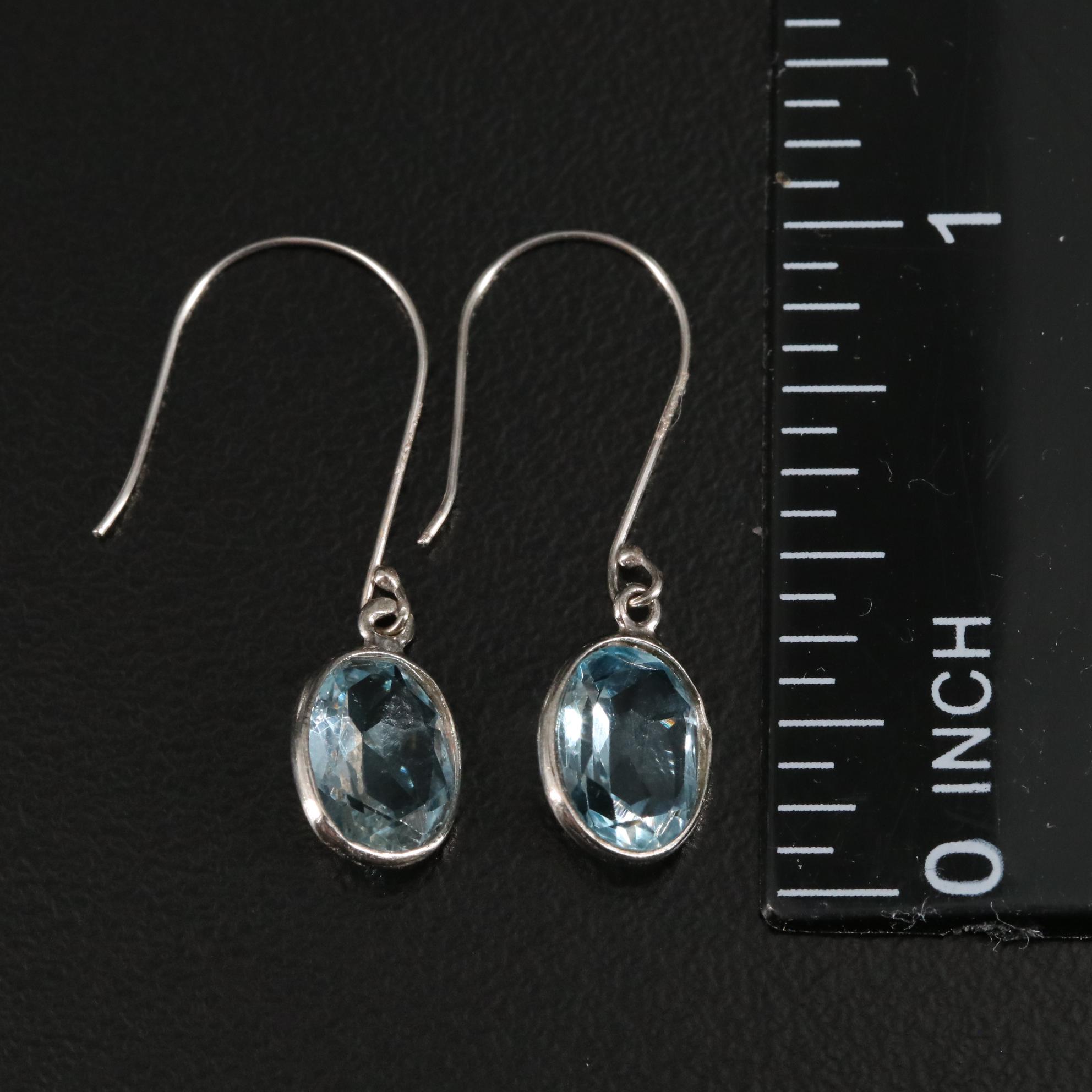 14K Oval Blue Topaz Drop Earrings
