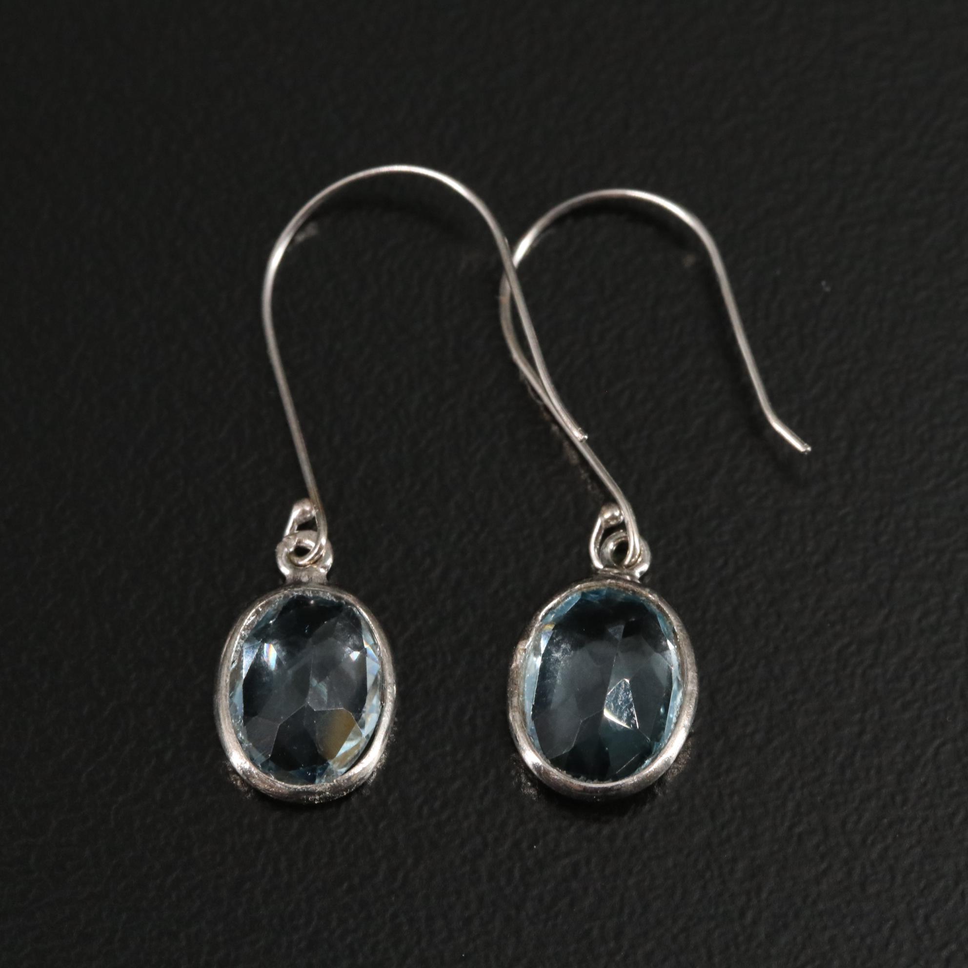 14K Oval Blue Topaz Drop Earrings
