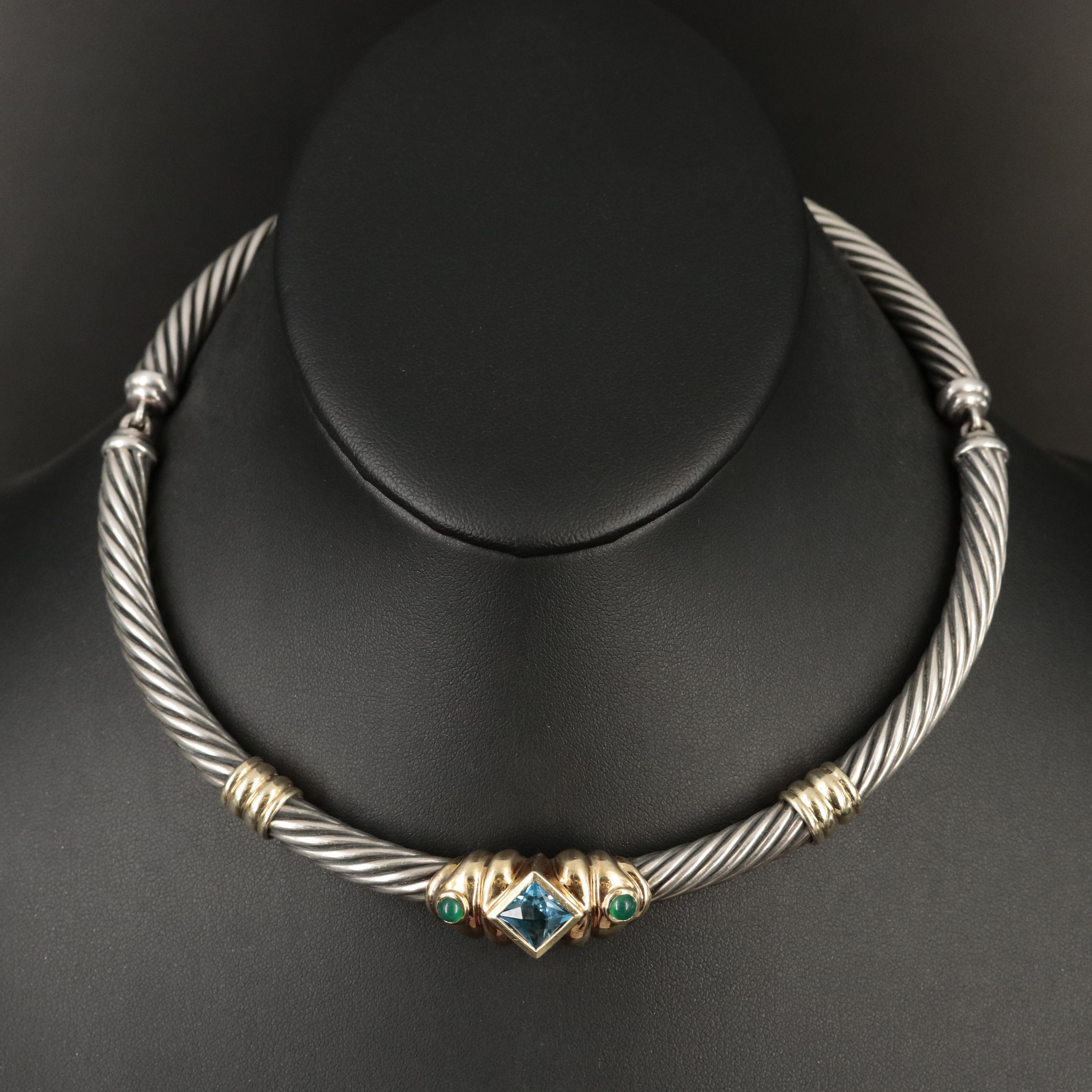 David Yurman Sterling Swiss Blue Topaz and Chalcedony Necklace with 14K Accents