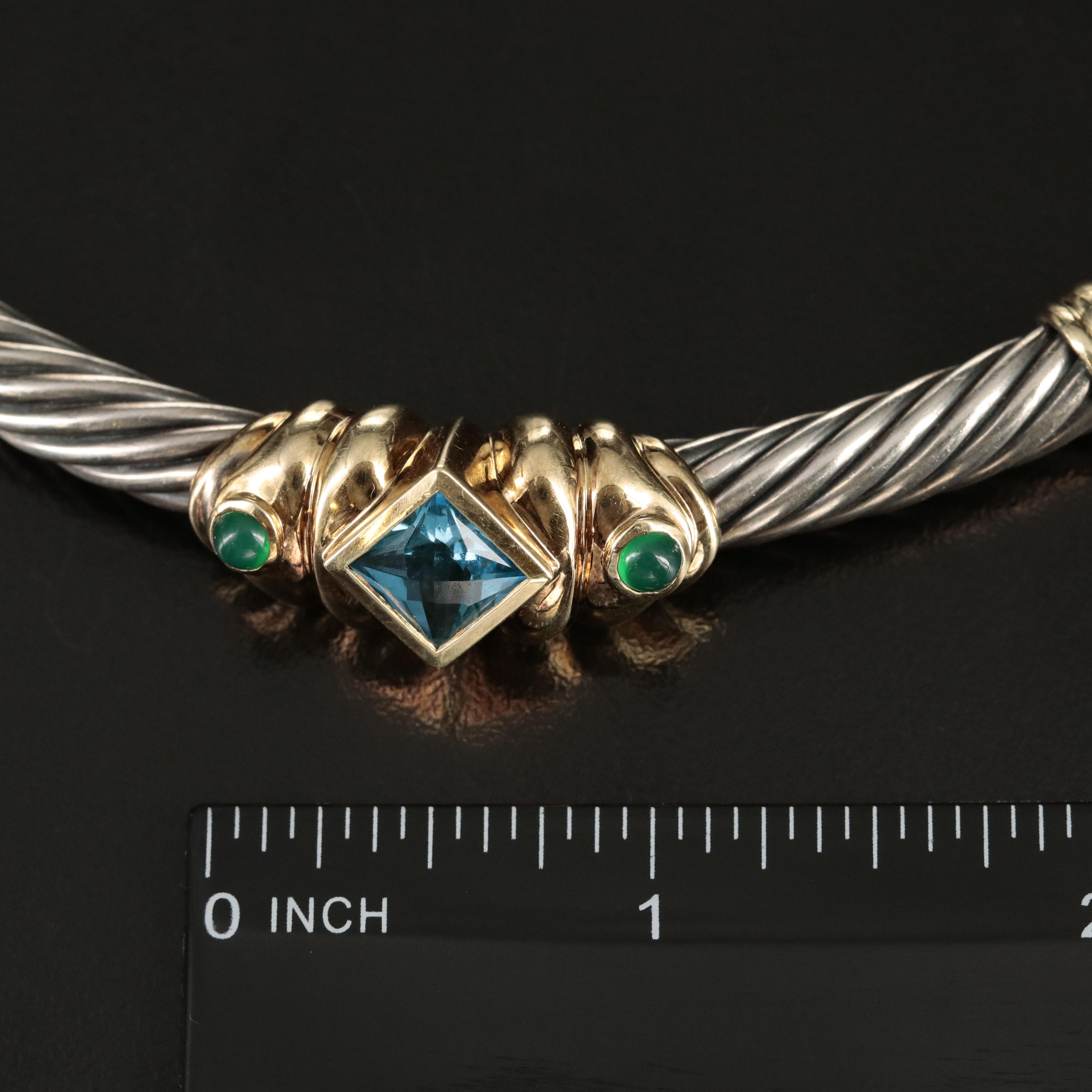 David Yurman Sterling Swiss Blue Topaz and Chalcedony Necklace with 14K Accents