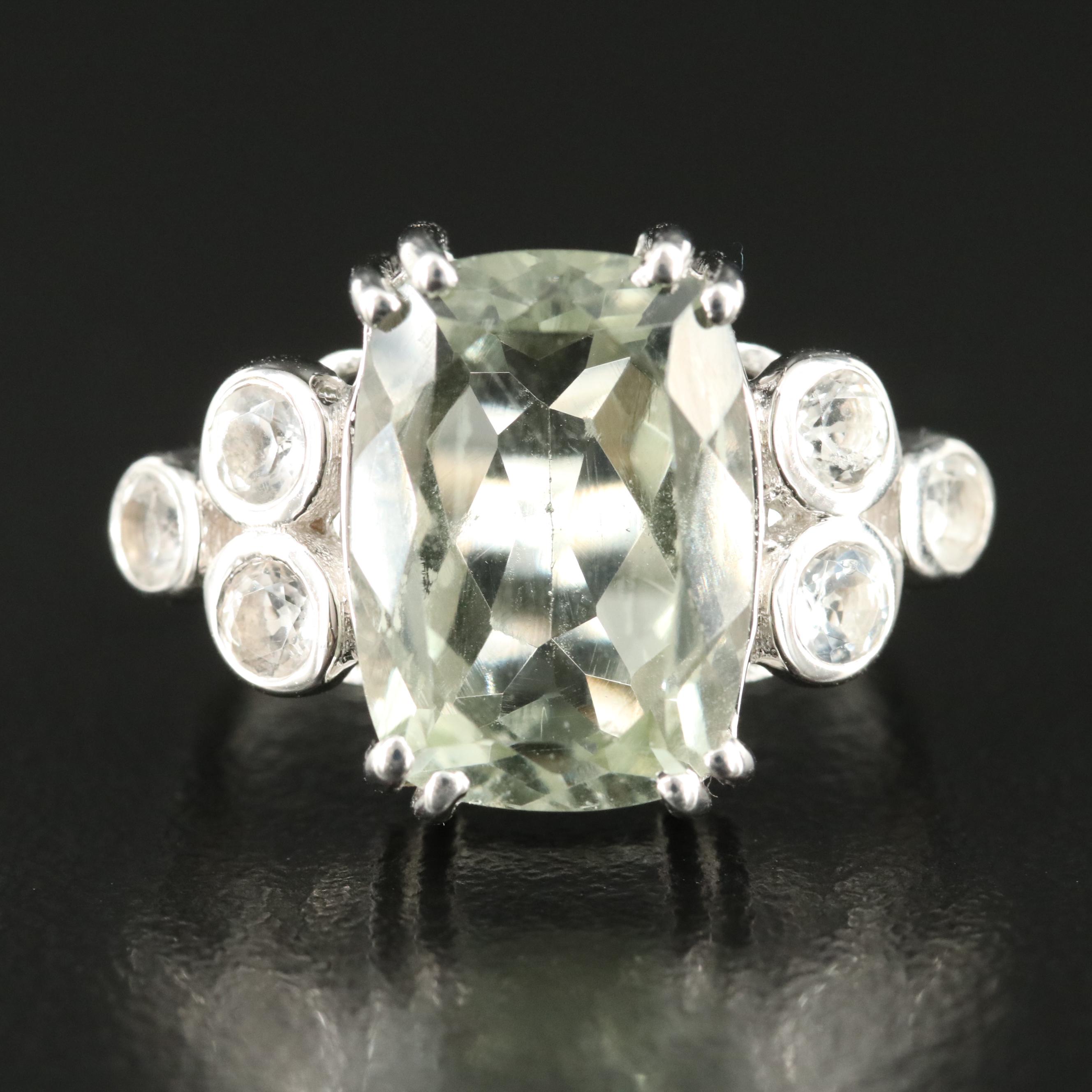 Sterling Prasiolite and White Topaz Ring
