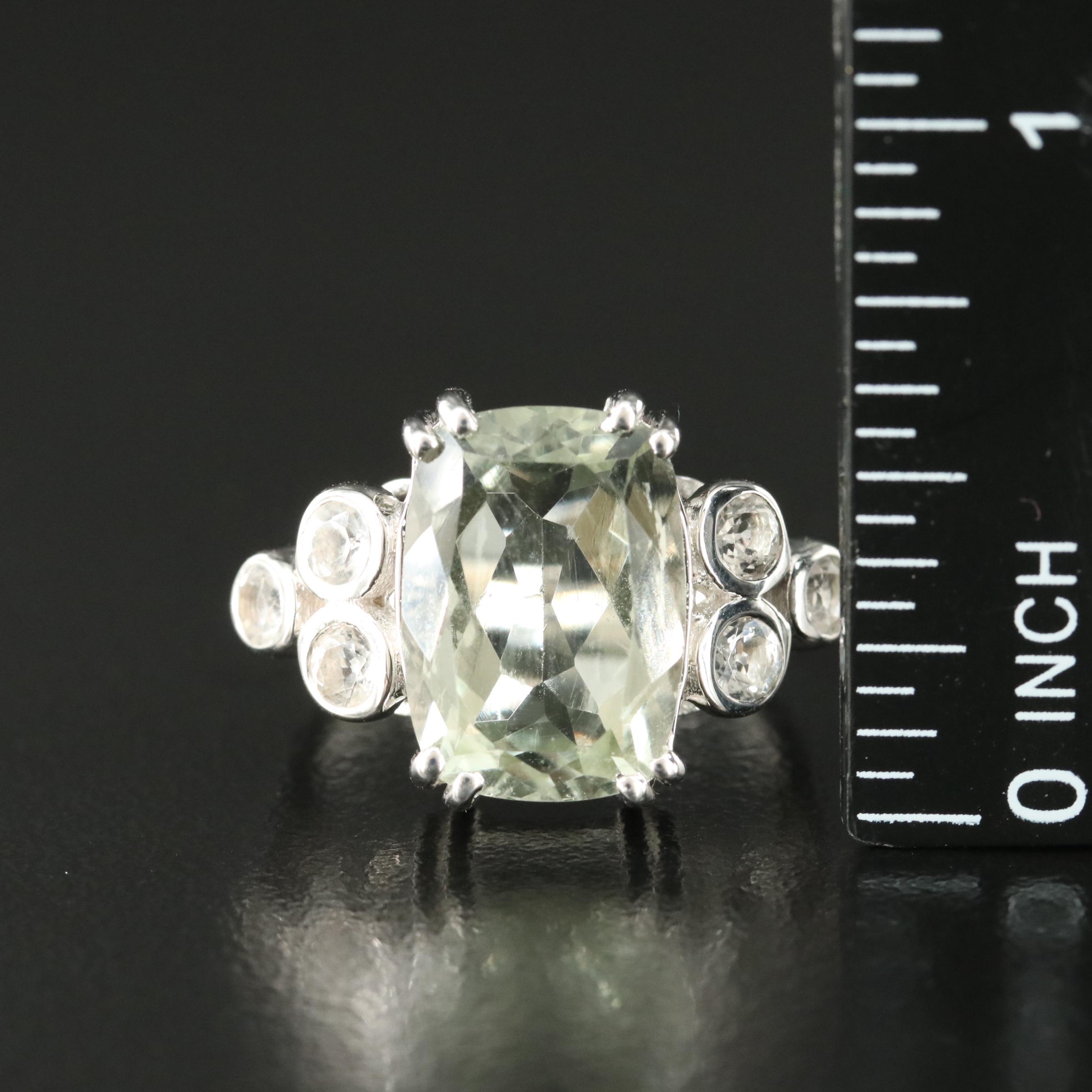 Sterling Prasiolite and White Topaz Ring