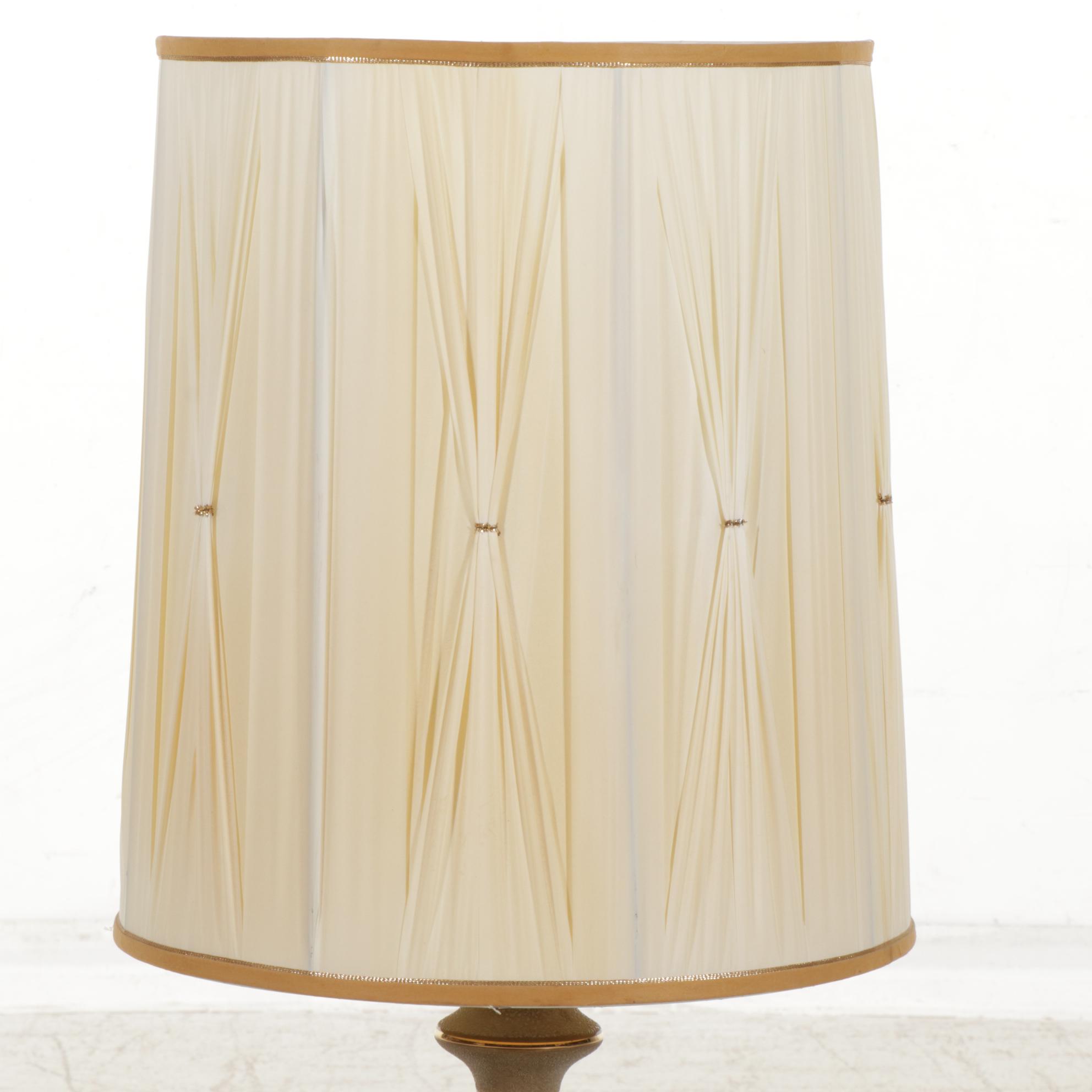 Hand-Painted Gilt Glass and Brass Table Lamp With Custom Shade