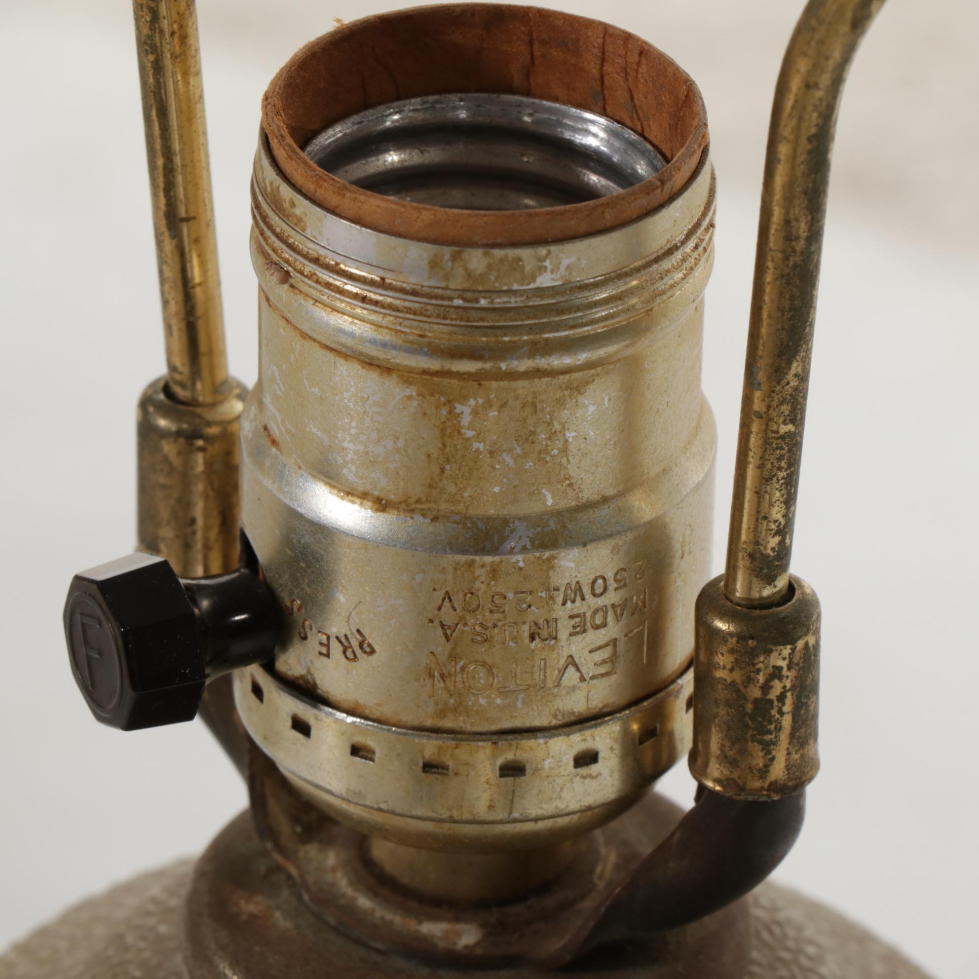 Hand-Painted Gilt Glass and Brass Table Lamp With Custom Shade