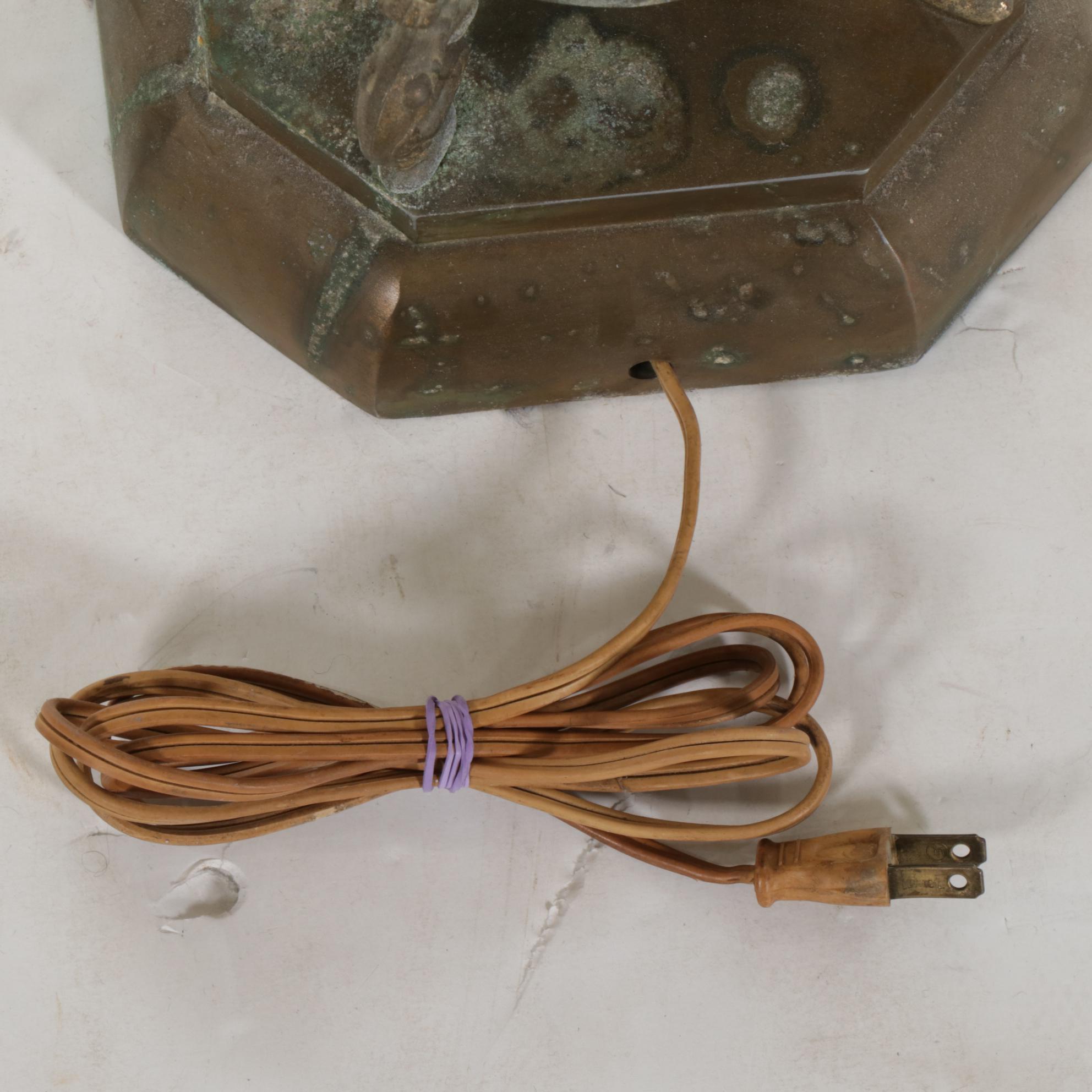 Hand-Painted Gilt Glass and Brass Table Lamp With Custom Shade