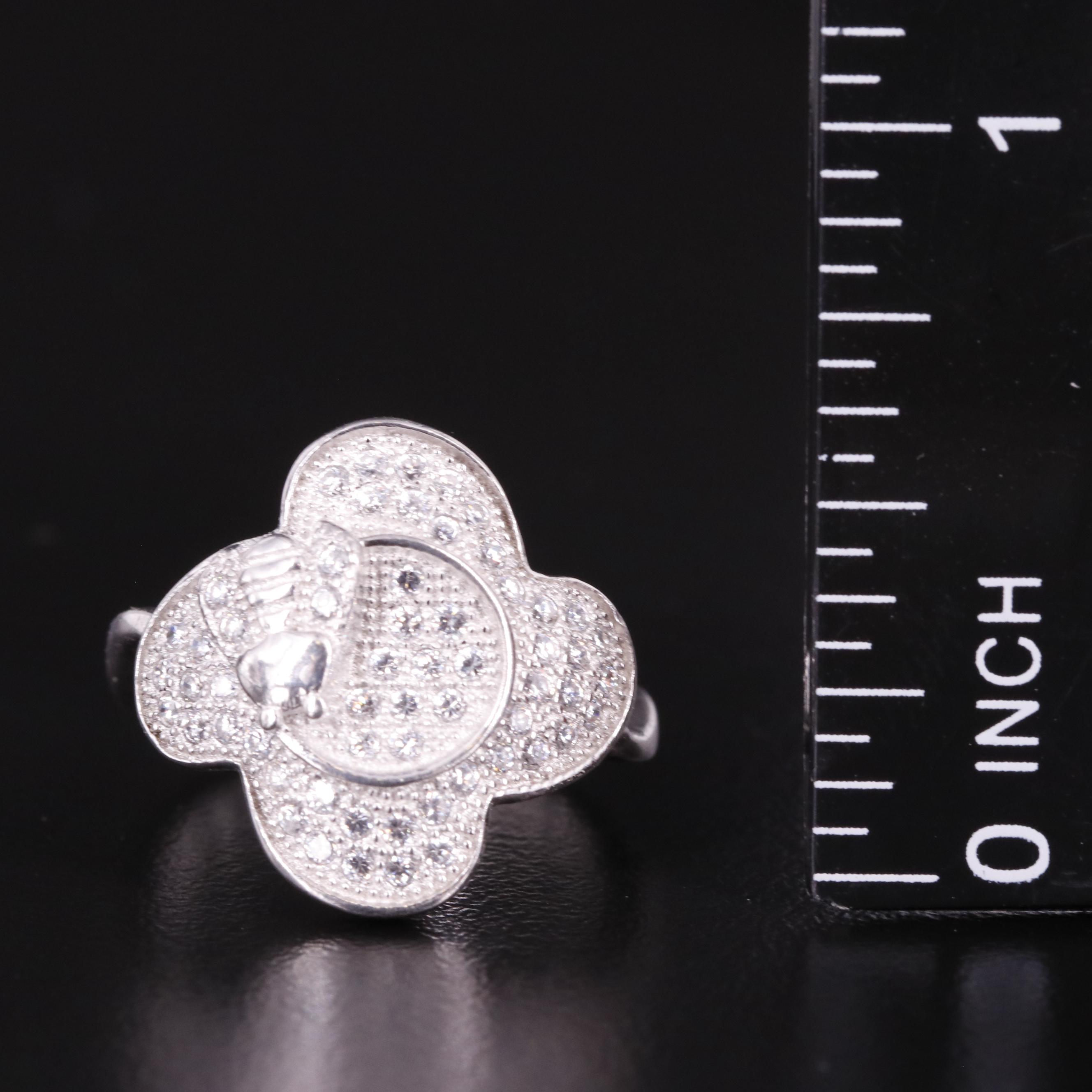 Sterling Cubic Zirconia Bee on Flower Ring