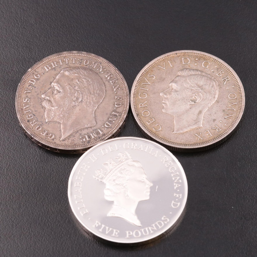 Three Great Britain Silver Crowns Including 1935