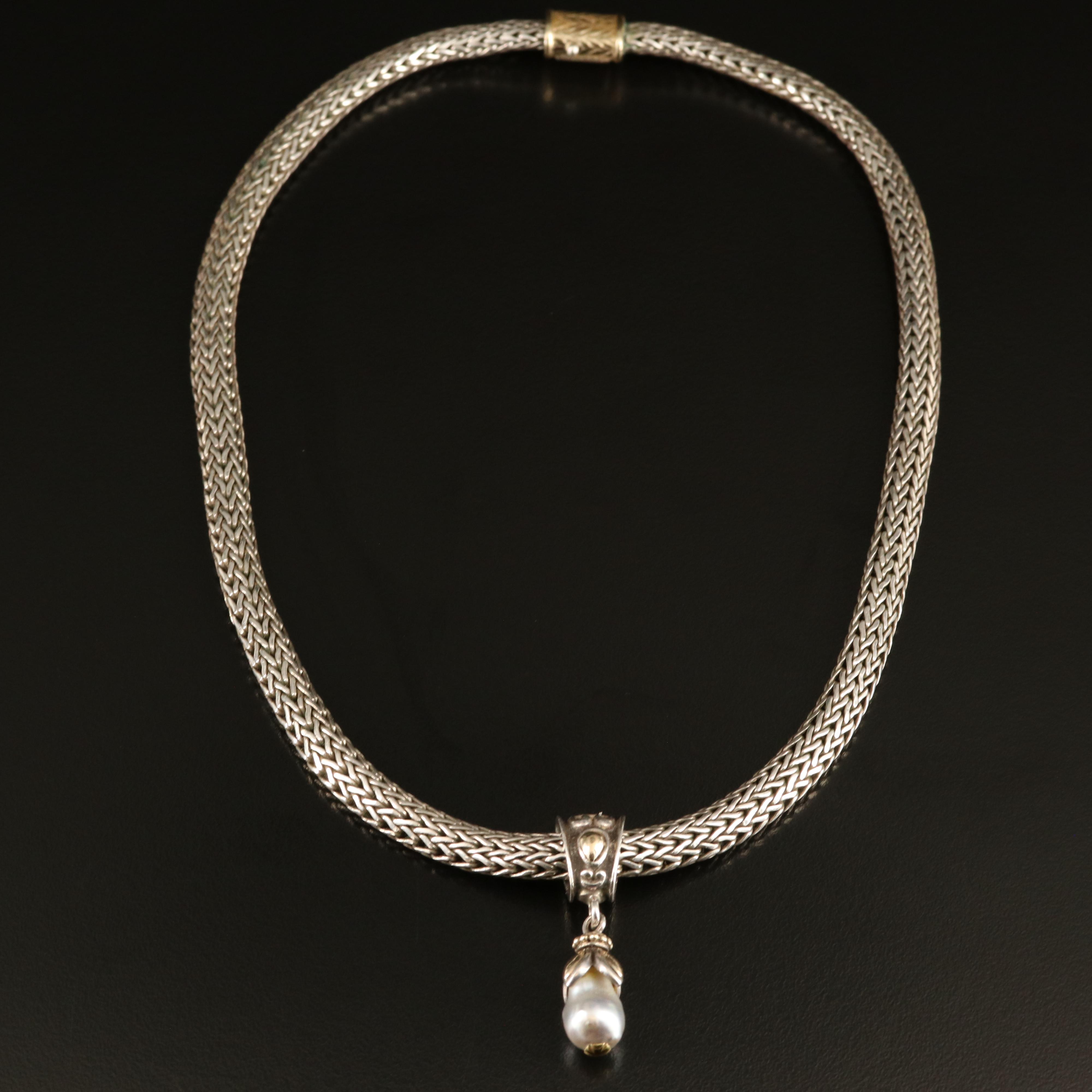 John Hardy Sterling Pearl Necklace with 18K Accents