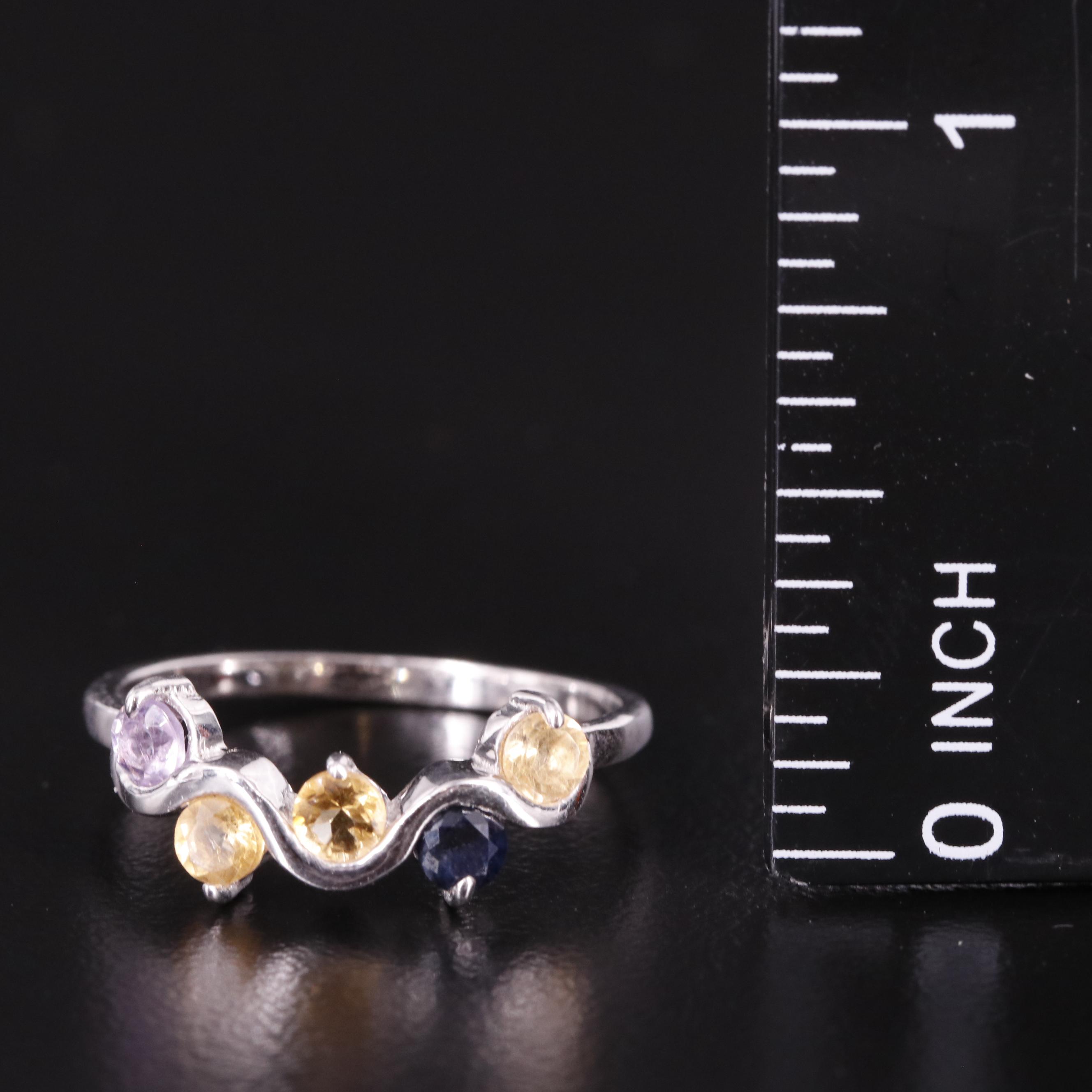 Sterling Citrine, Amethyst, and Sapphire Wavy Band