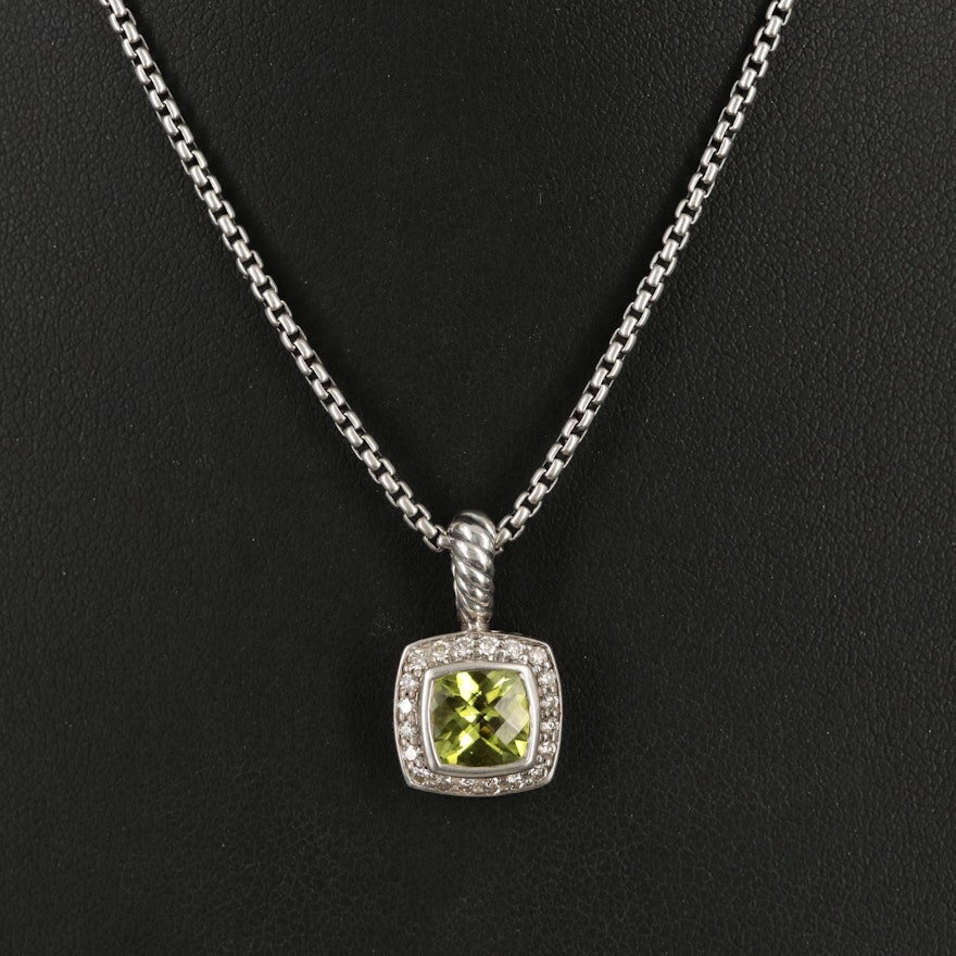 David Yurman "Albion" Sterling Peridot and Diamond Pendant Necklace