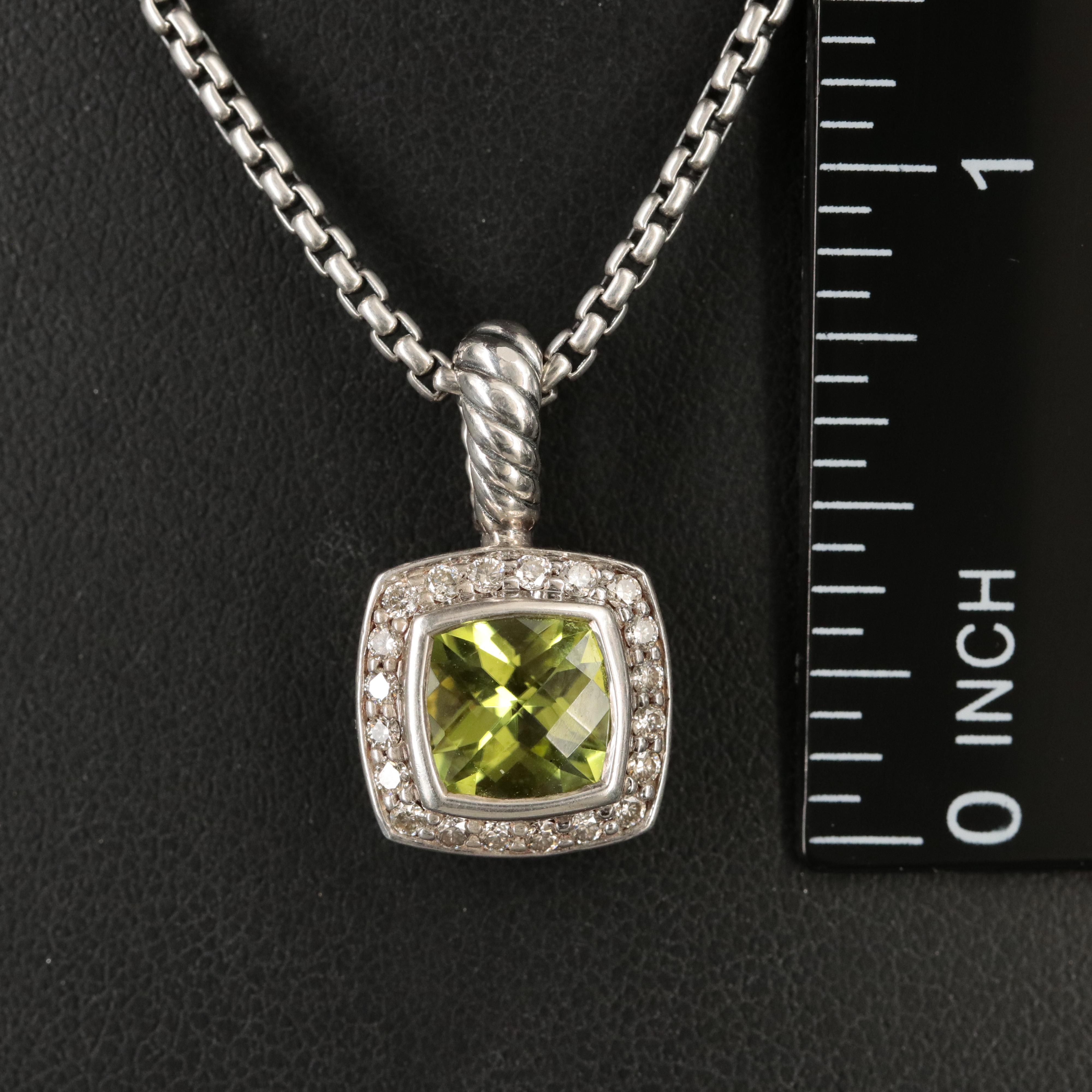 David Yurman "Albion" Sterling Peridot and Diamond Pendant Necklace