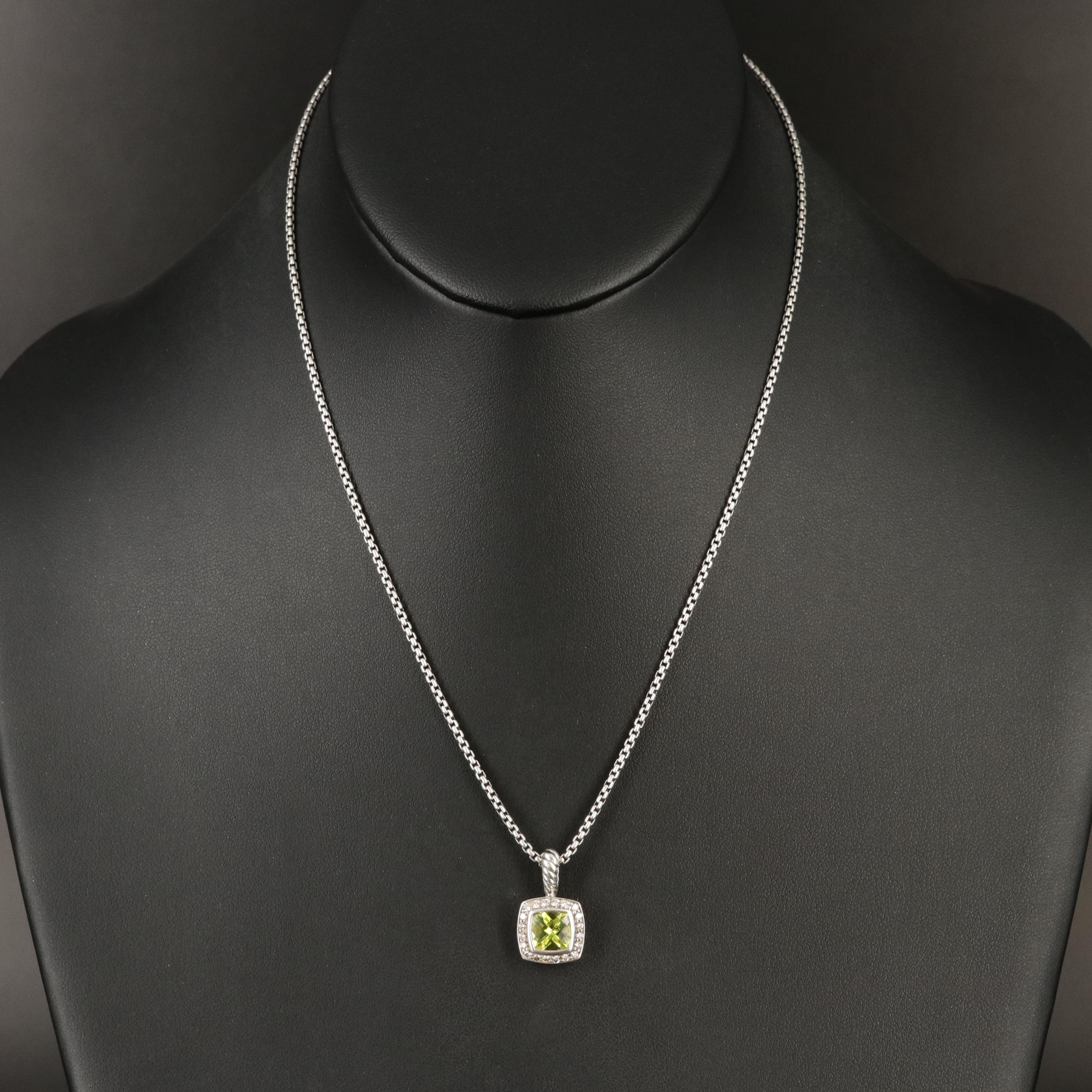 David Yurman "Albion" Sterling Peridot and Diamond Pendant Necklace