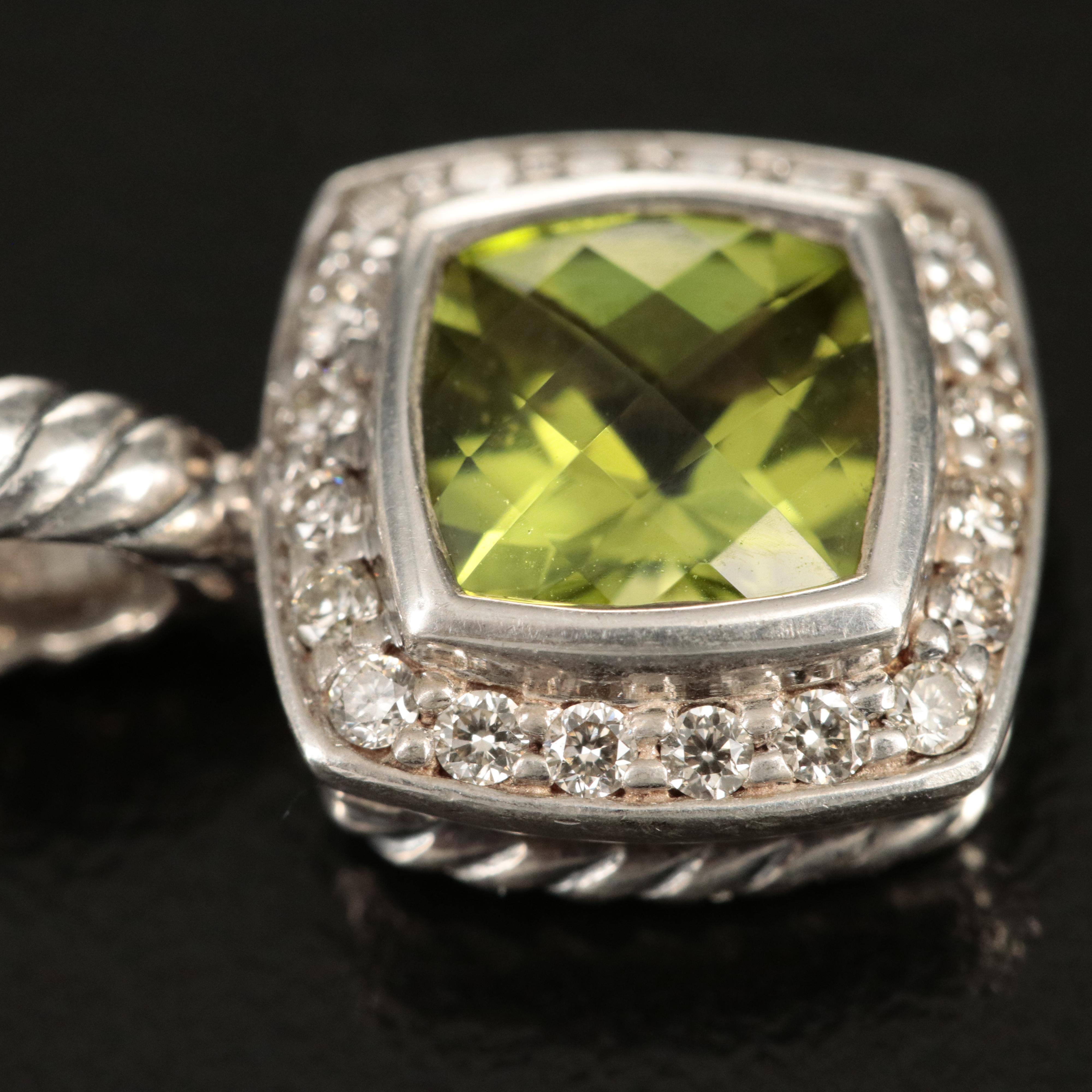David Yurman "Albion" Sterling Peridot and Diamond Pendant Necklace