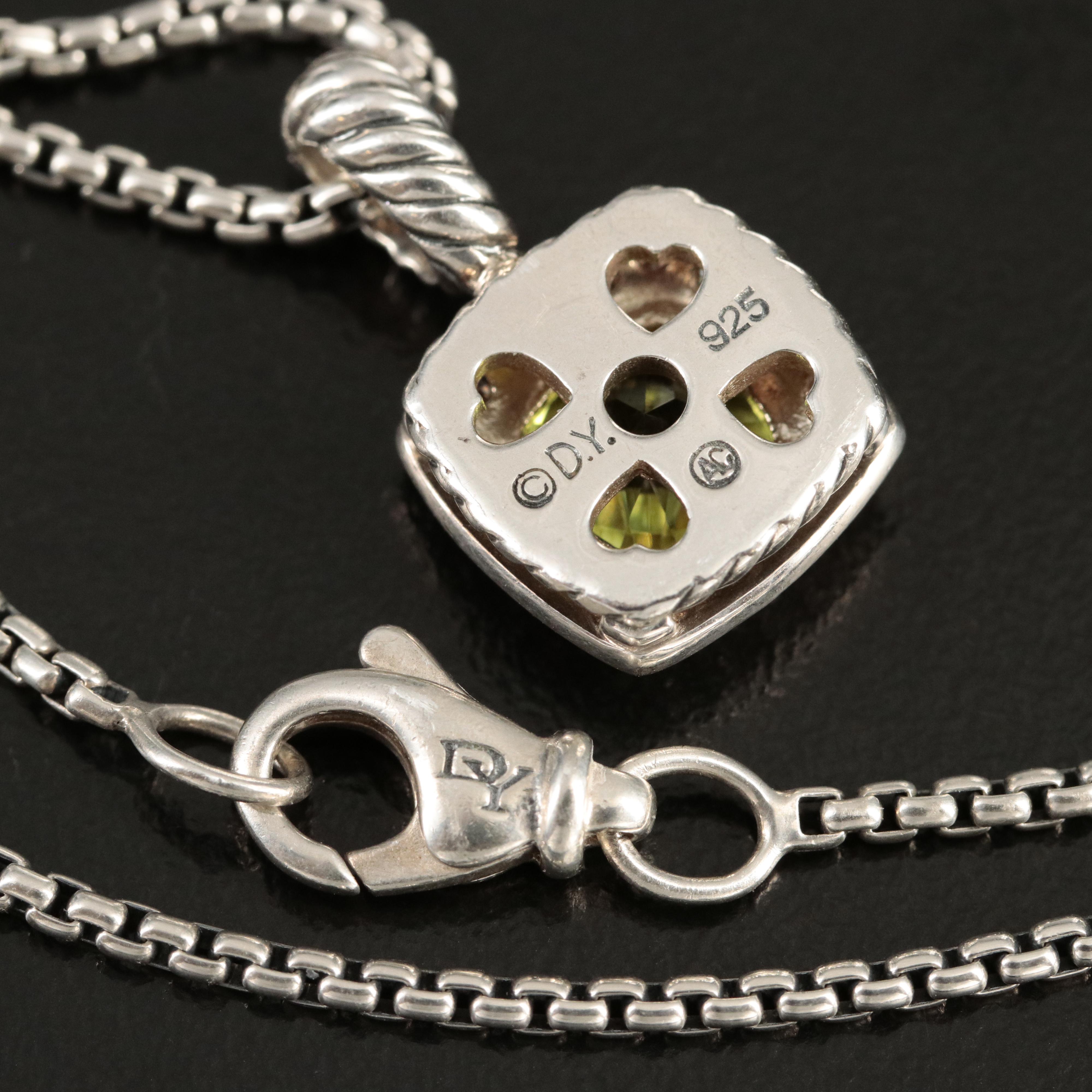 David Yurman "Albion" Sterling Peridot and Diamond Pendant Necklace