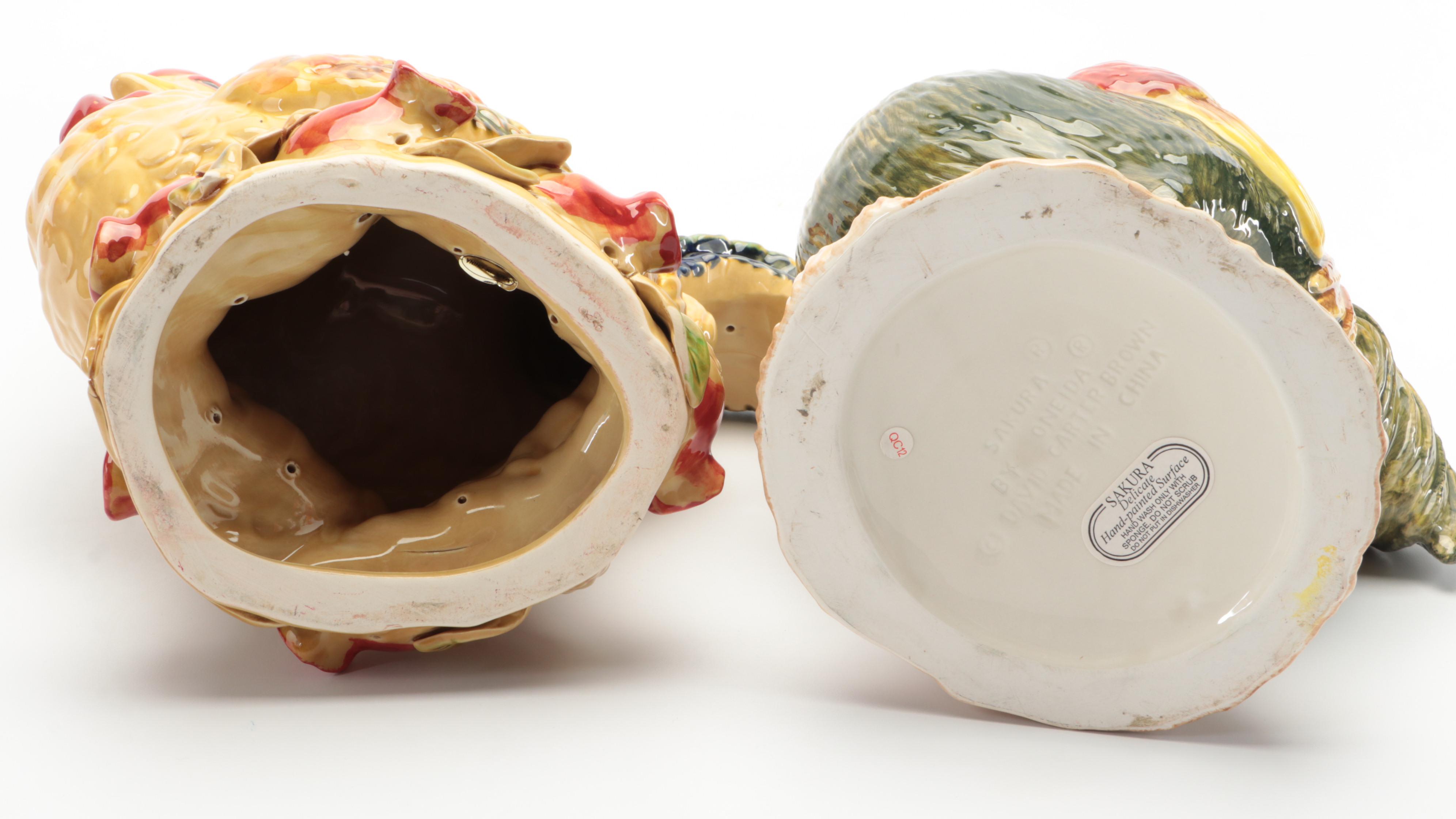 Hand-Painted Ceramic Rooster Jar, Basket and Figurines