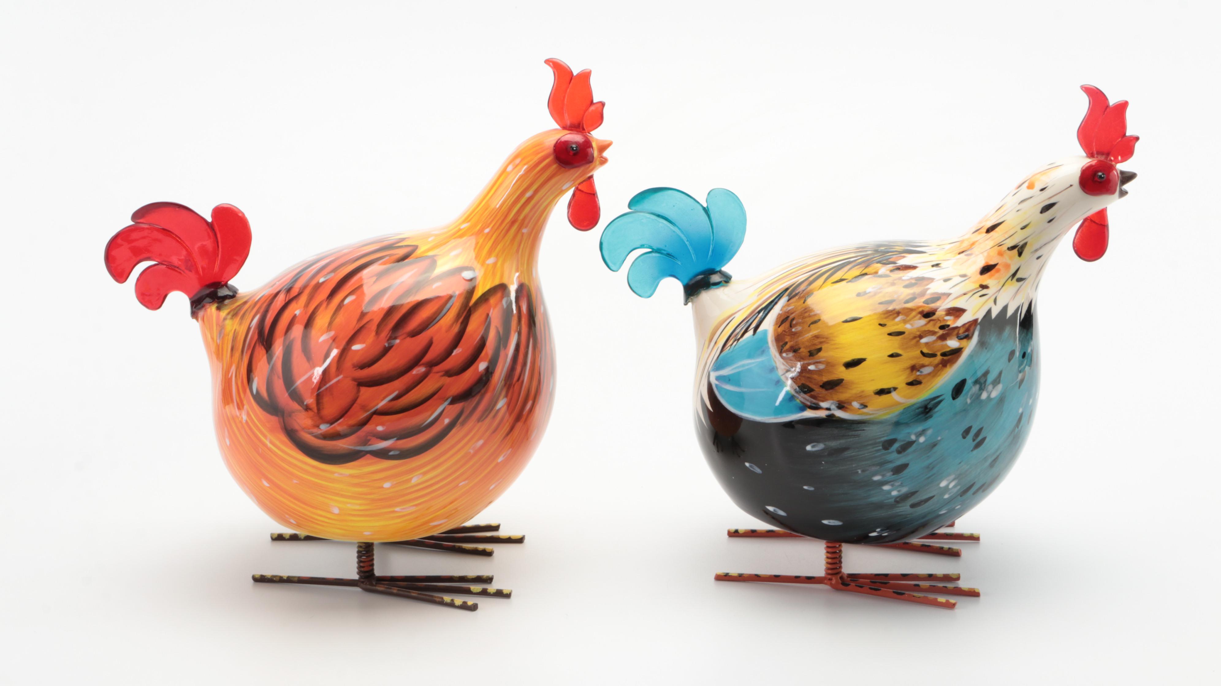 Hand-Painted Ceramic Rooster Jar, Basket and Figurines