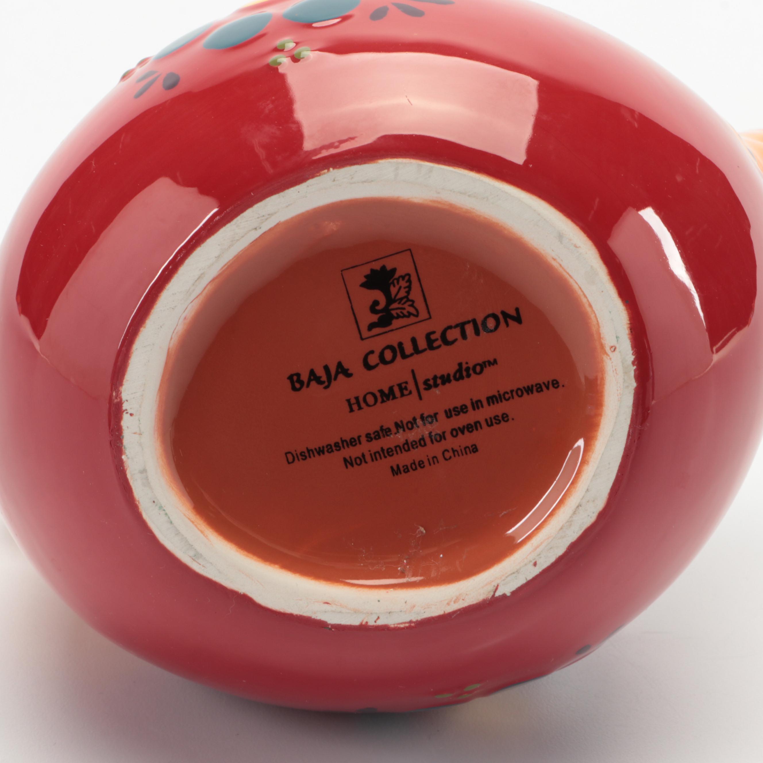 Hand-Painted Ceramic Rooster Jar, Basket and Figurines