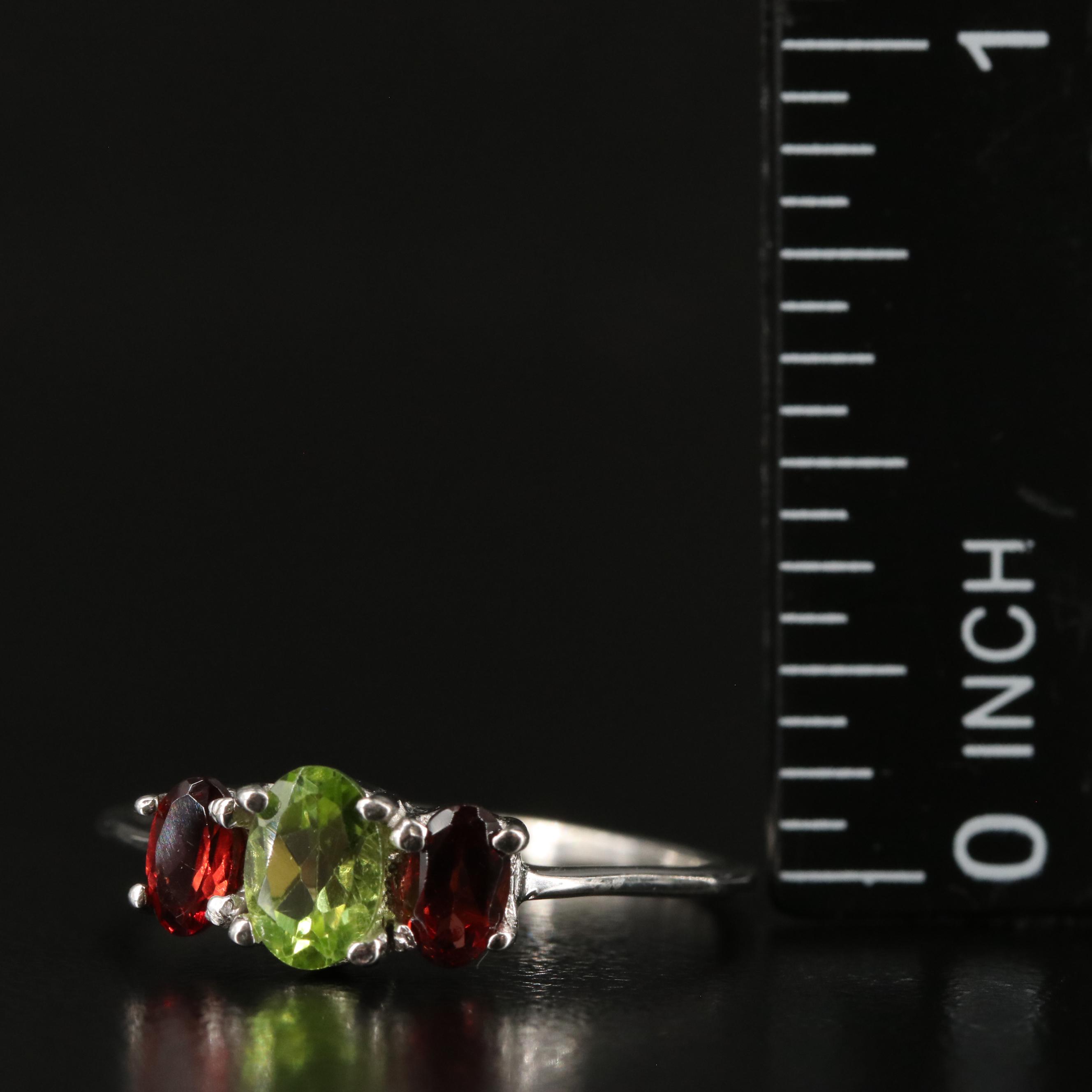 Sterling Peridot and Garnet Ring