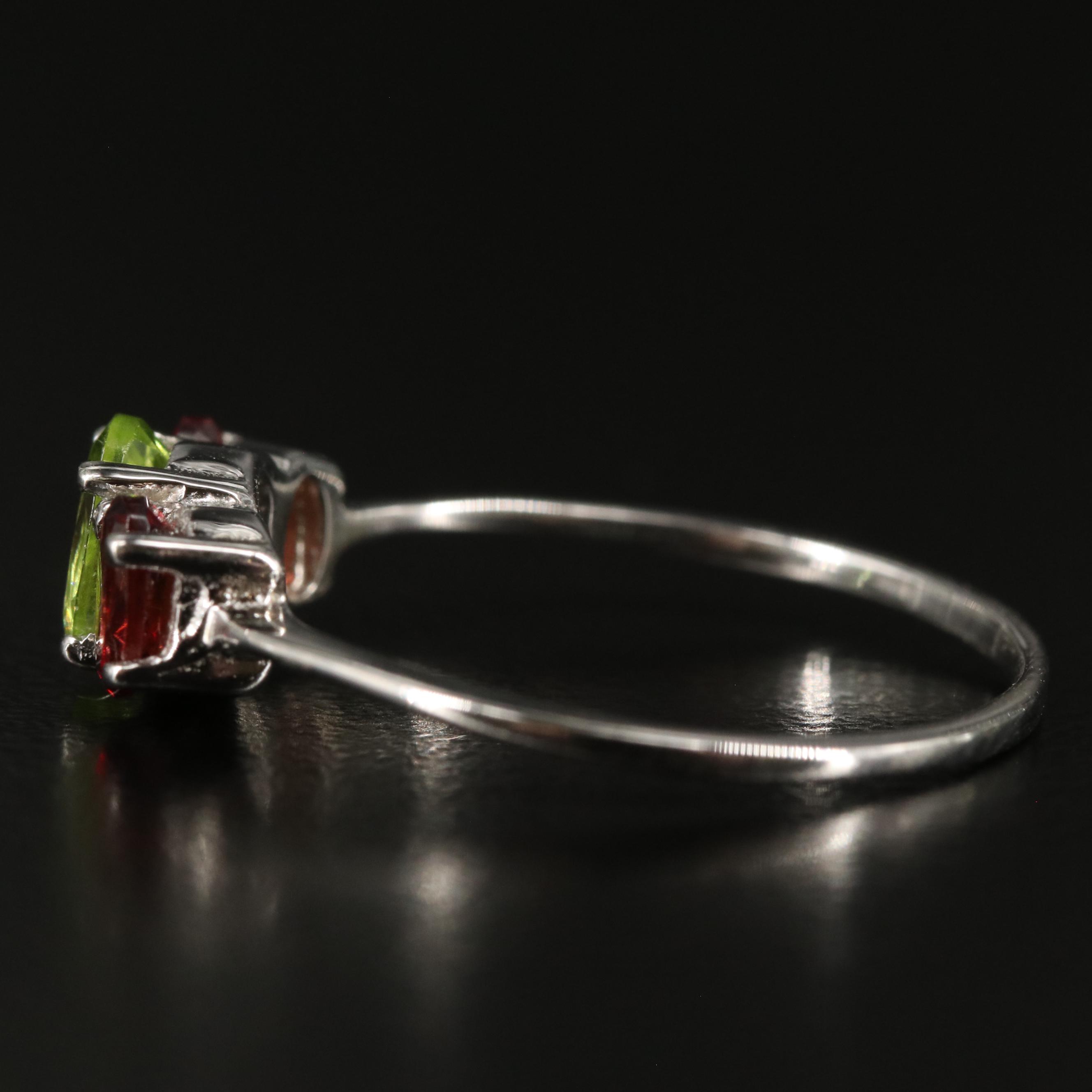 Sterling Peridot and Garnet Ring