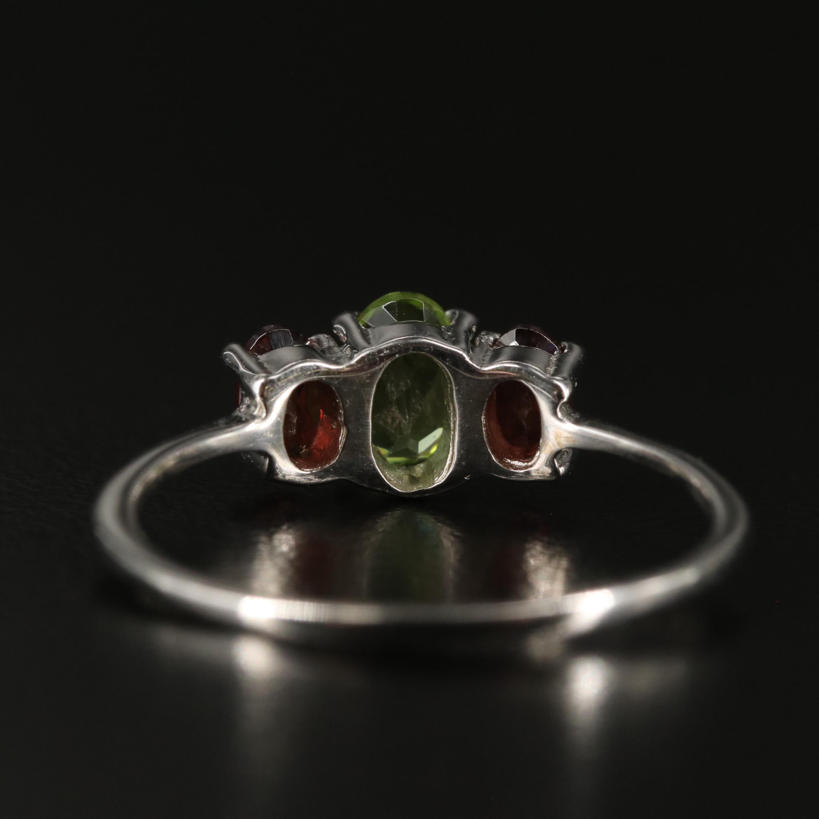 Sterling Peridot and Garnet Ring