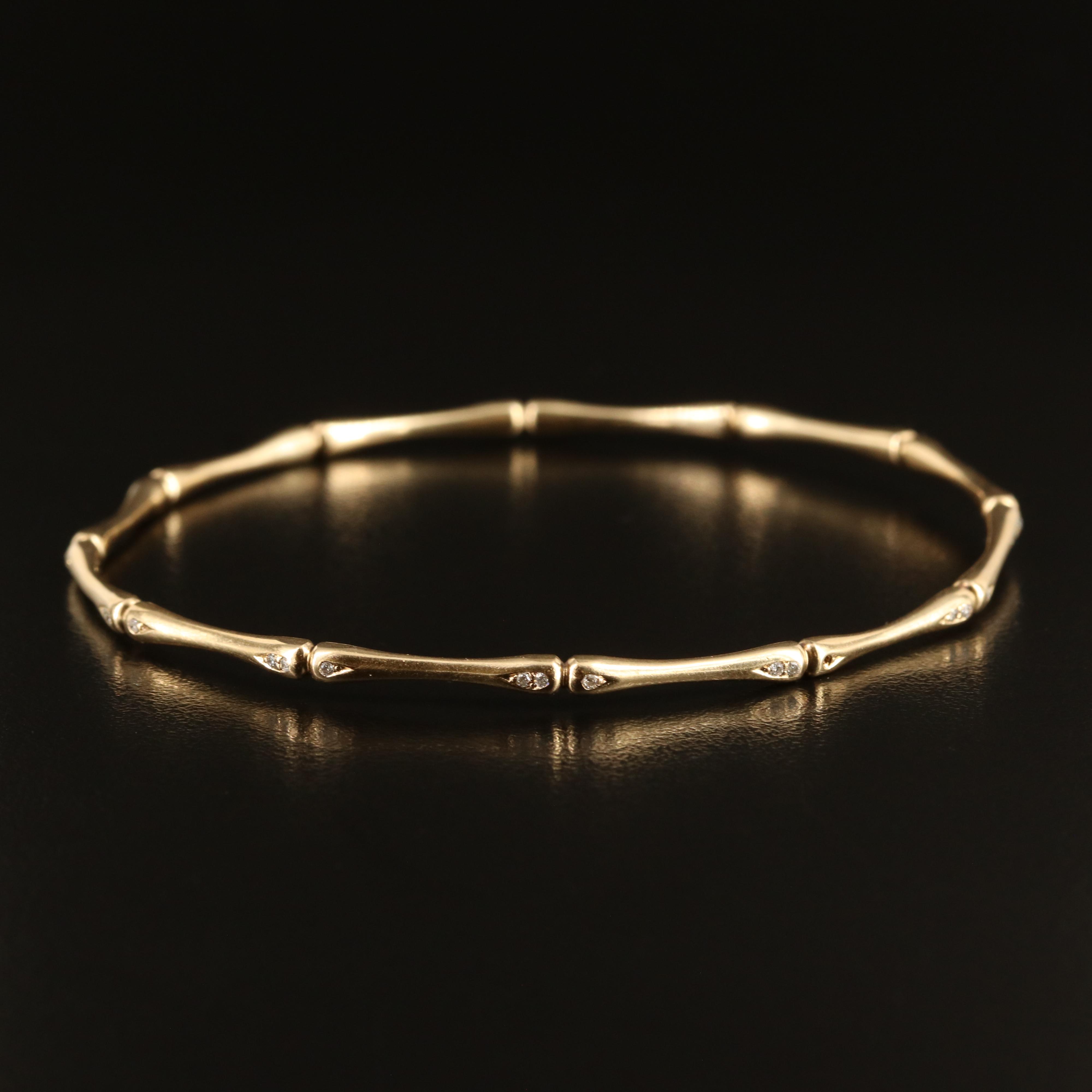 14K 0.10 CTW Diamond Bamboo Bangle