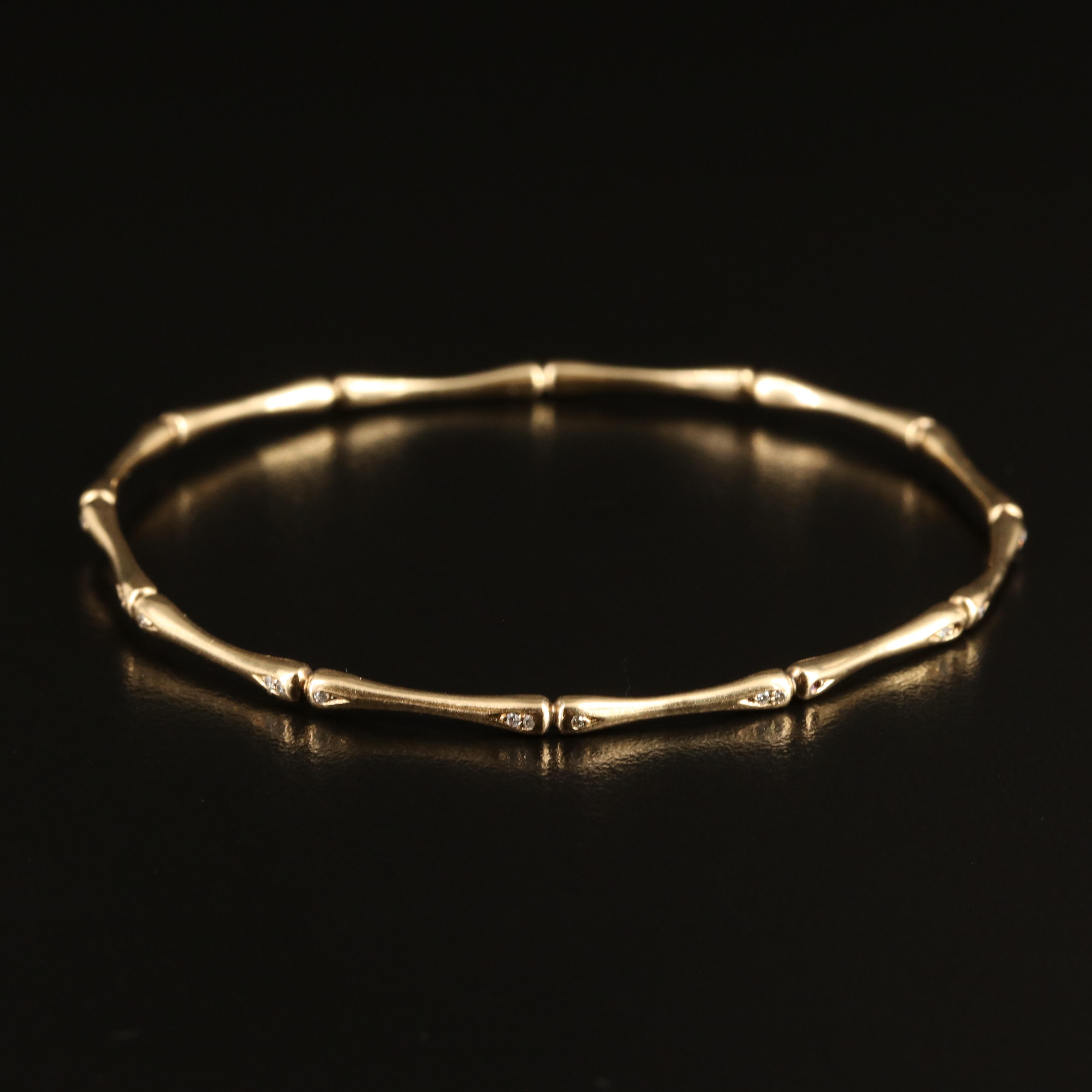 14K 0.10 CTW Diamond Bamboo Bangle