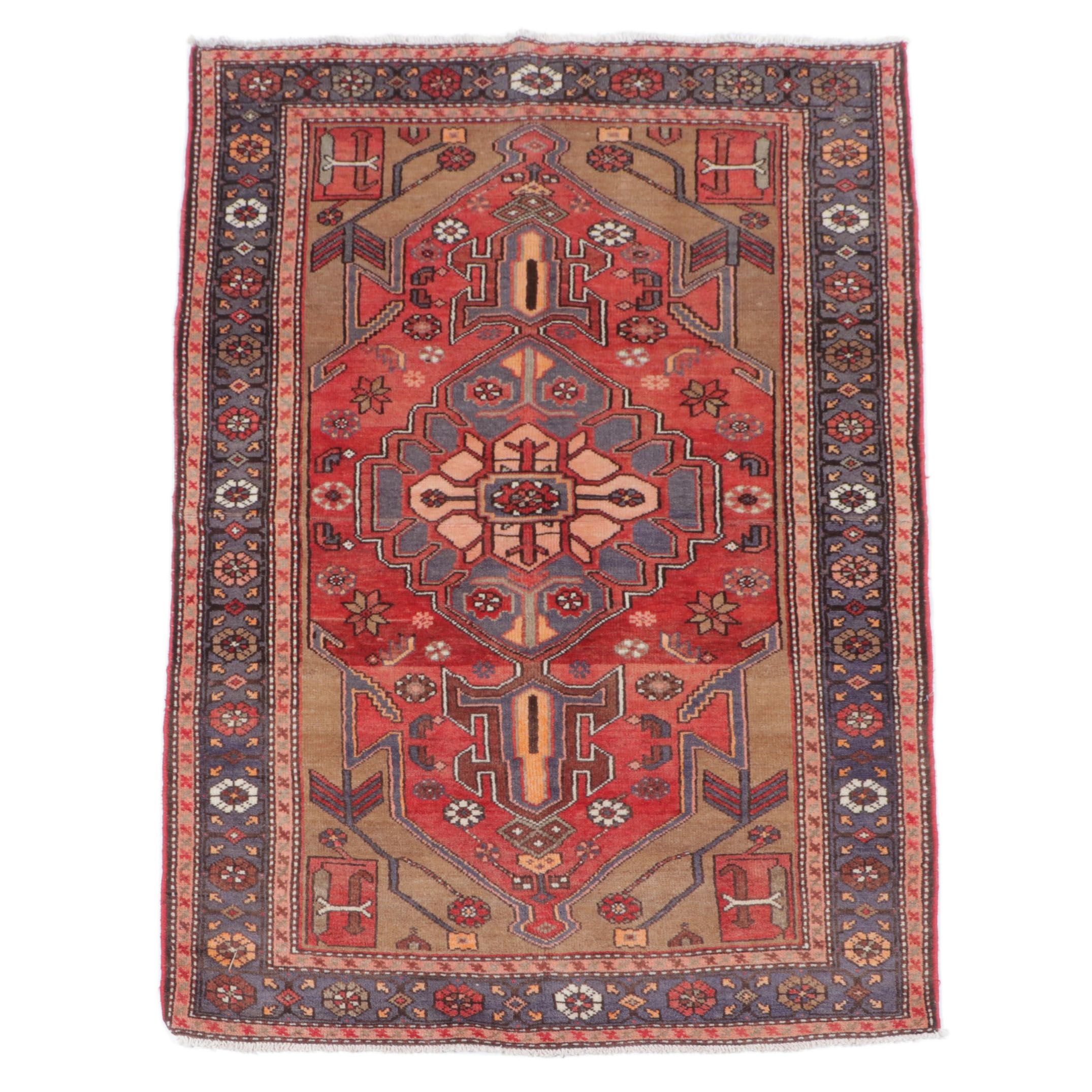 4'5 x 7' Hand-Knotted Persian Hamadan Area Rug