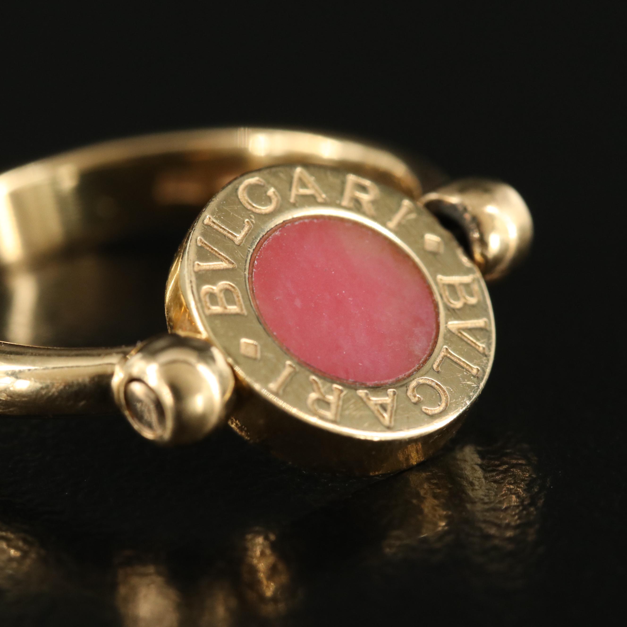 BVLGARI 18K Chalcedony and Rhodonite Flip Ring