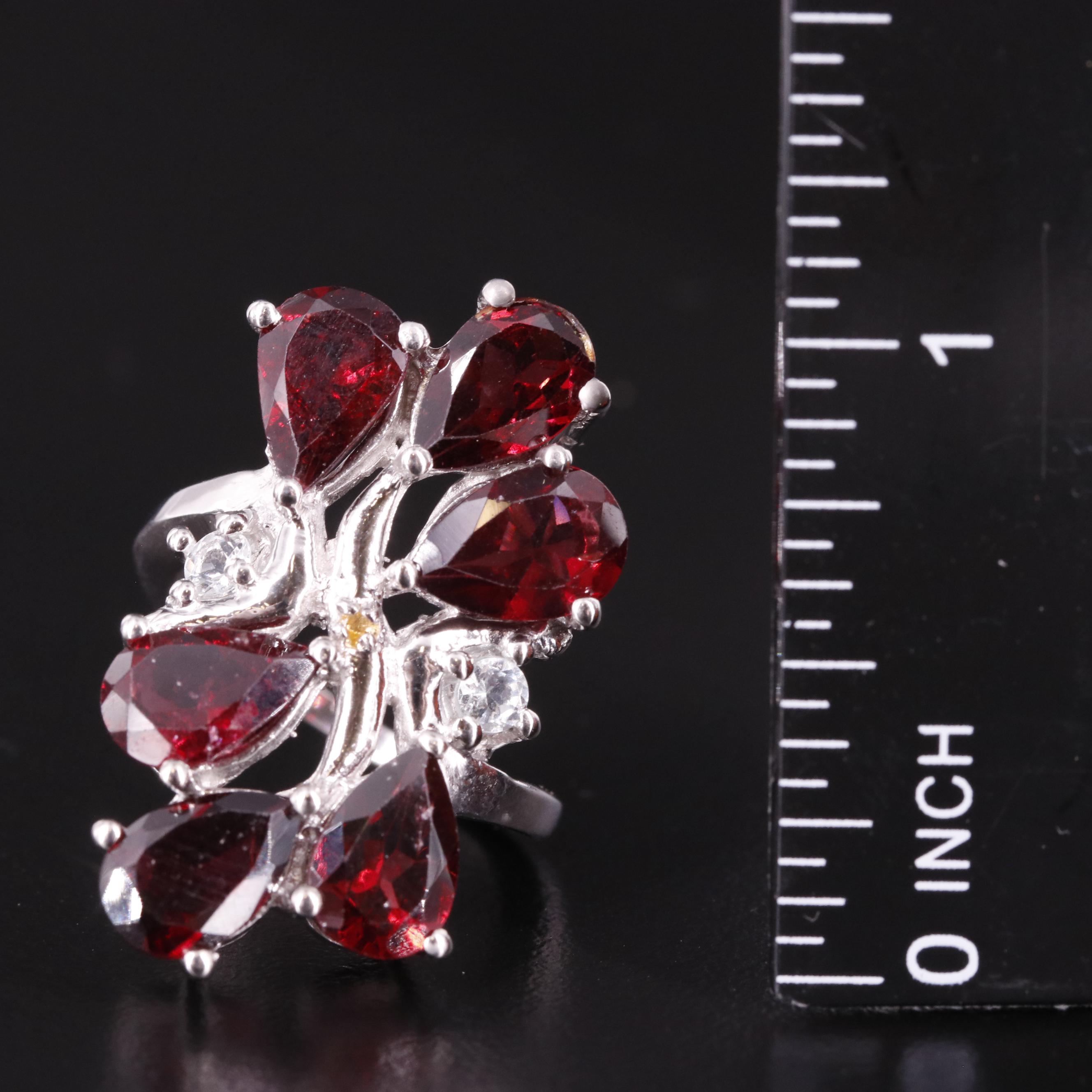 Sterling Garnet, Citrine, and Aquamarine Statment Ring