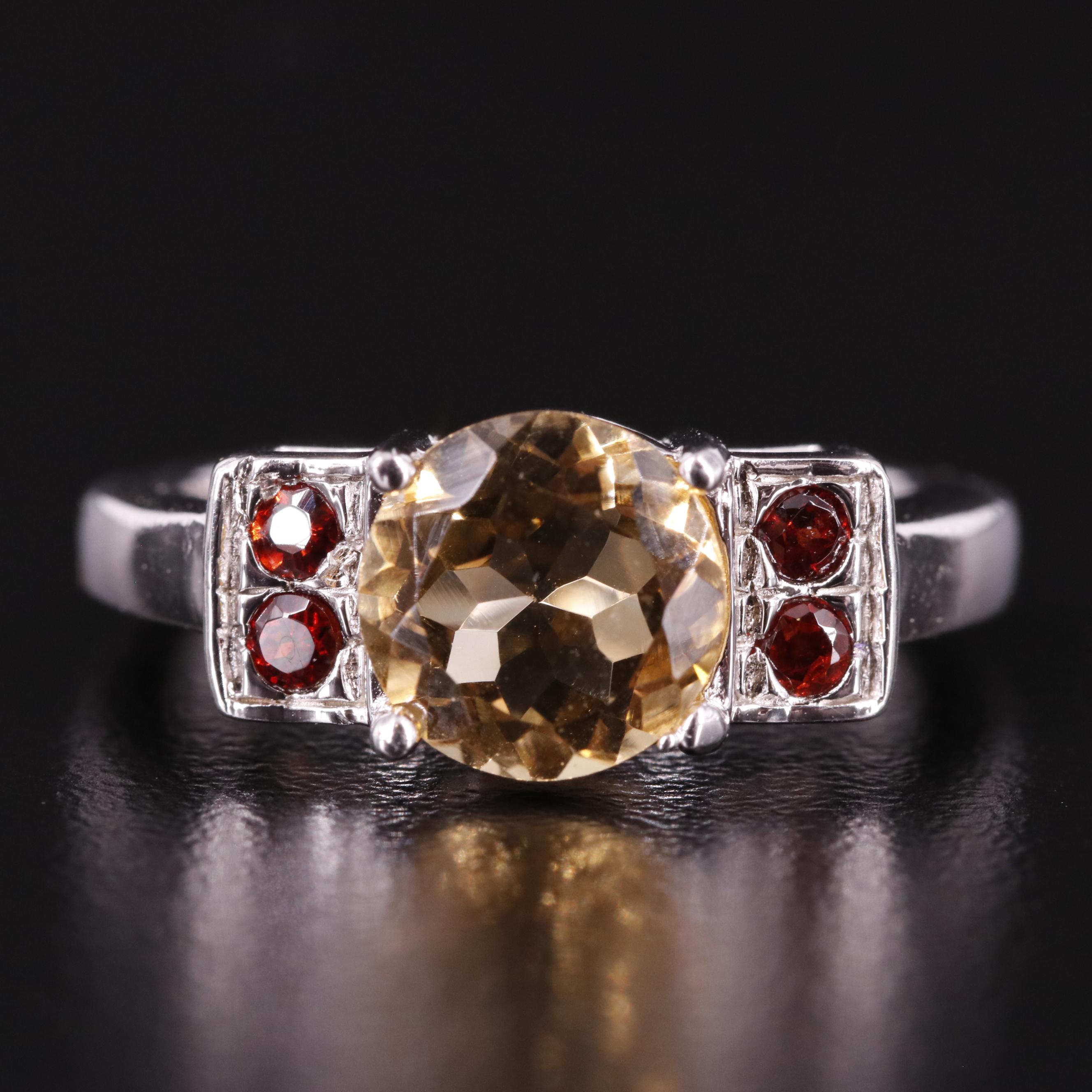 Sterling Citrine and Garnet Ring