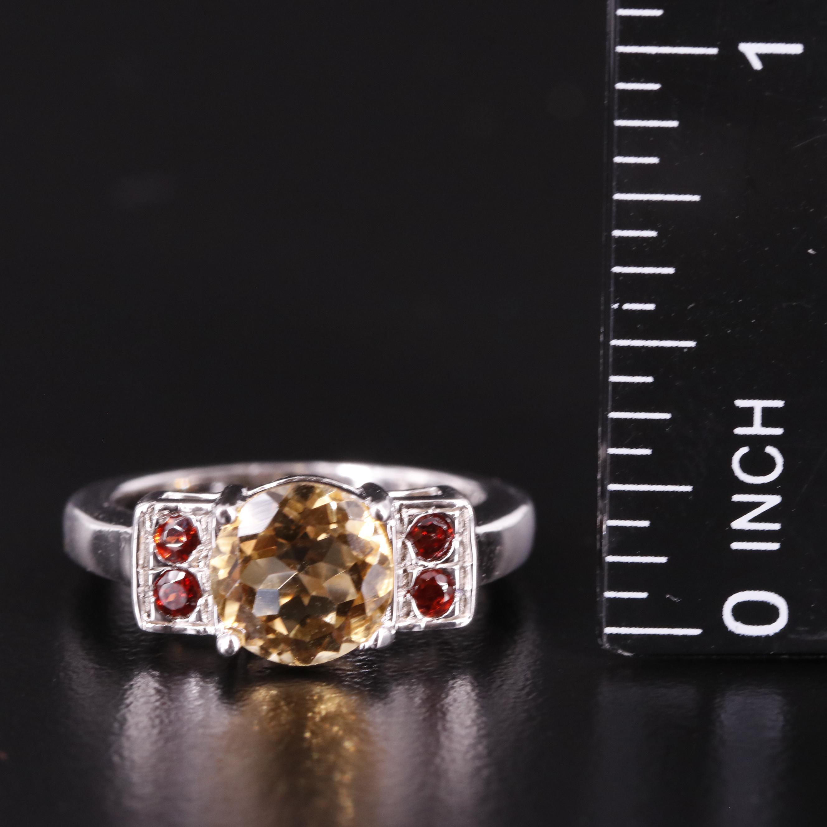 Sterling Citrine and Garnet Ring