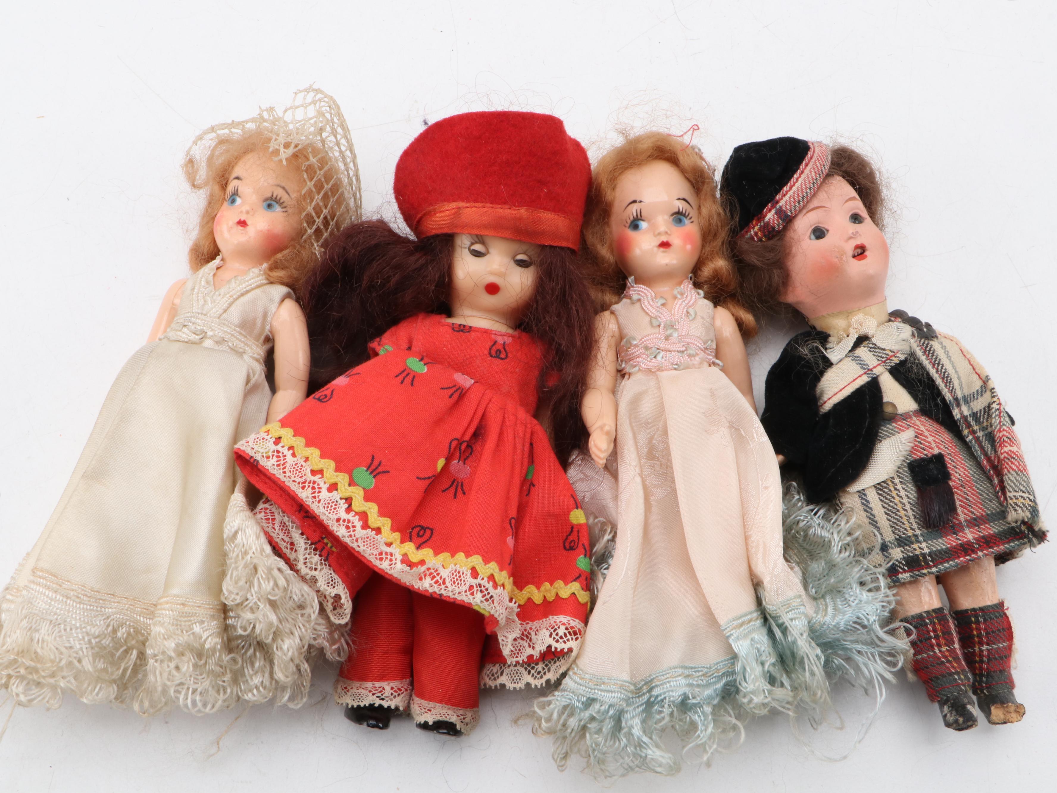 Small Doll Collection Including Handmade Clothing, Mid-20th Century