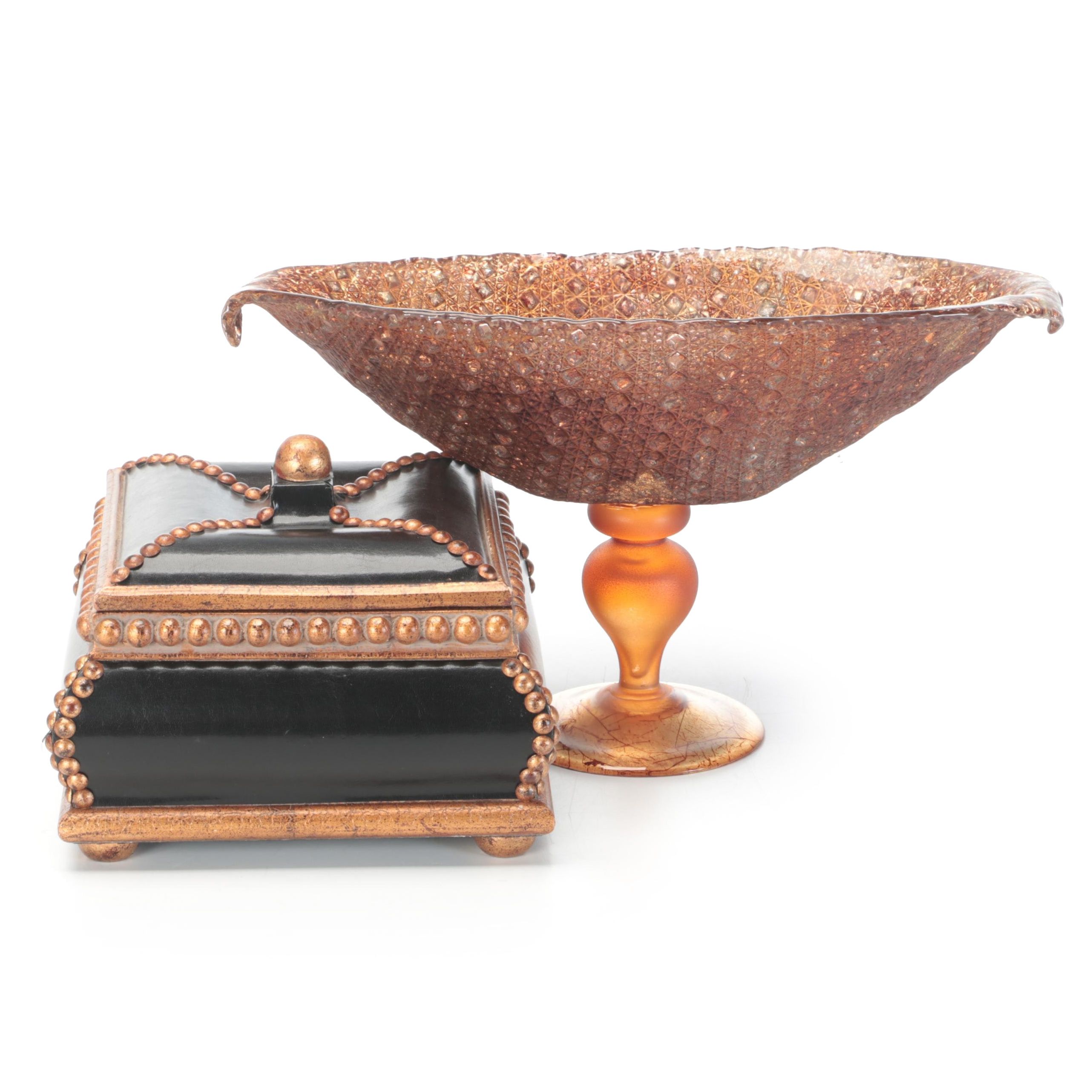 Kordenbrock Interiors Gilt Accented Box with Copper Finish Glass Centerpiece