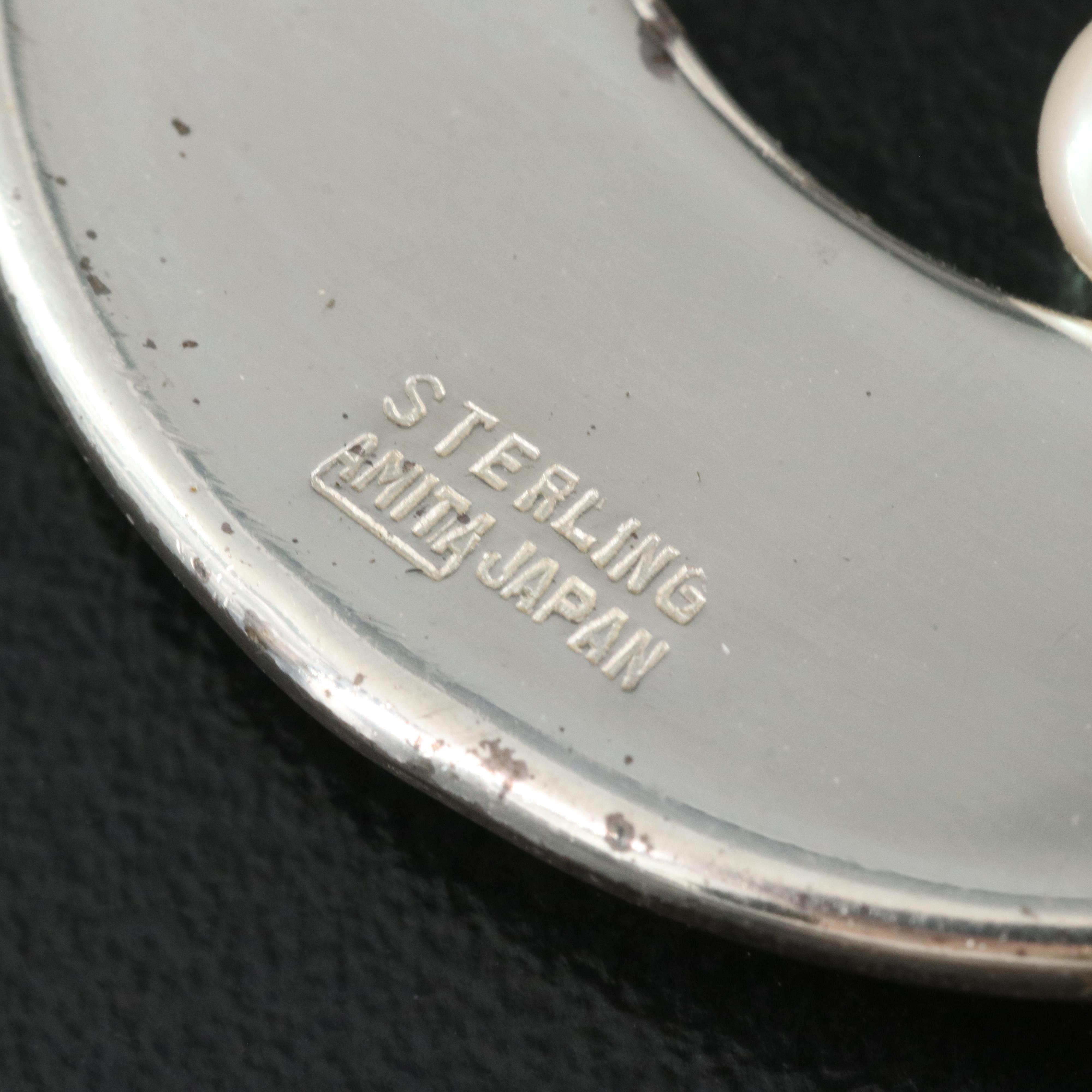 Amita Sterling Pearl Damascene Earrings and Brooch