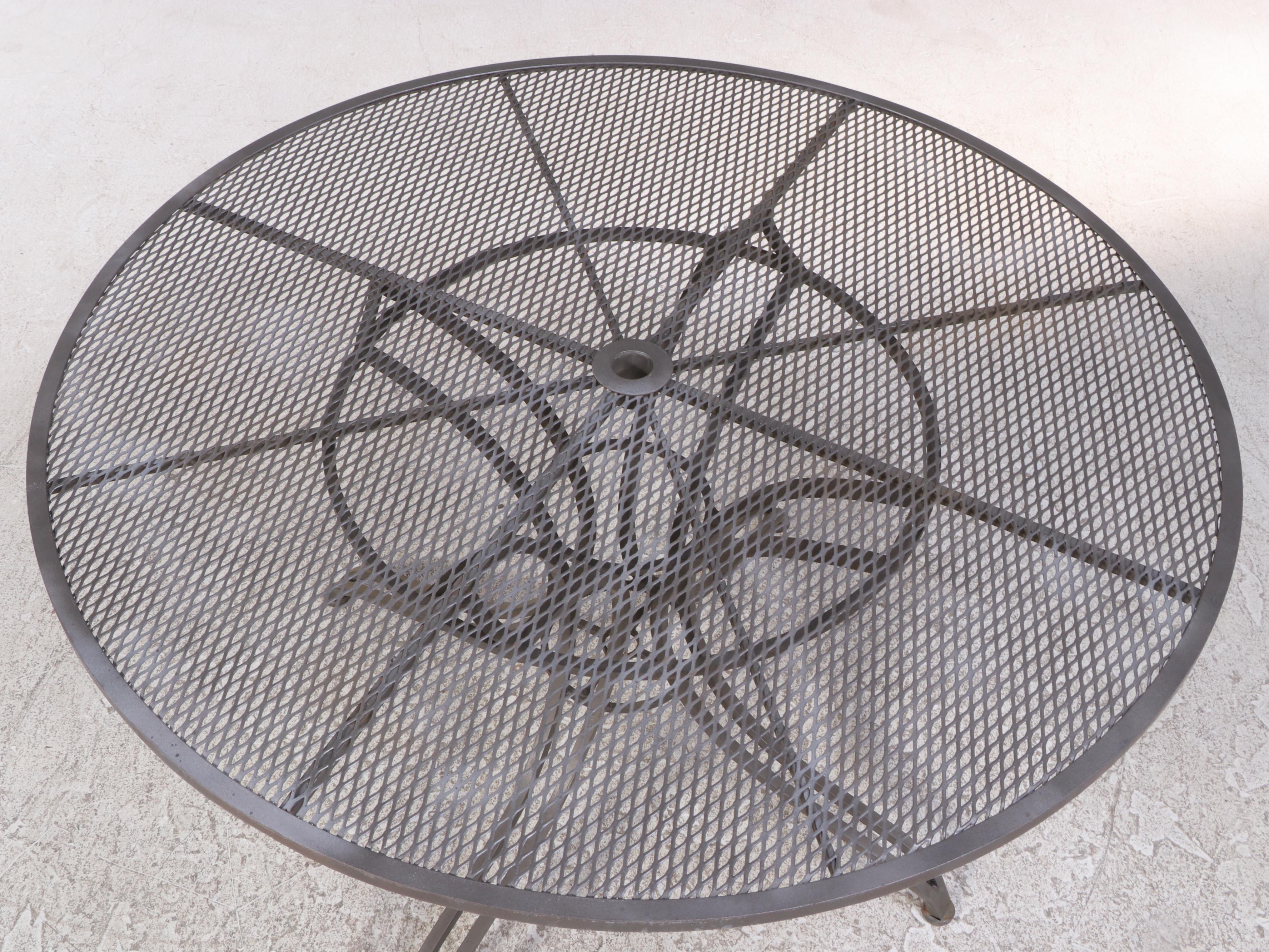 Salterini Wrought Iron and Metal Mesh Patio Dining Set, Mid to Late 20th C.