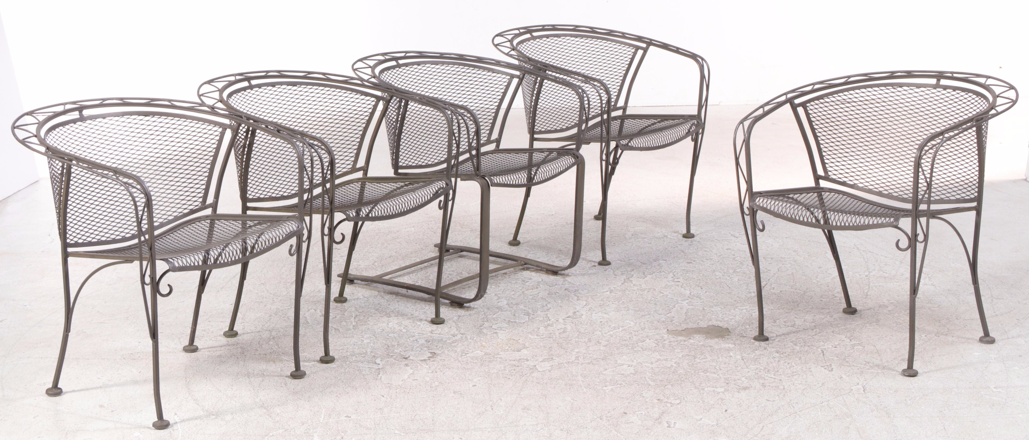Salterini Wrought Iron and Metal Mesh Patio Dining Set, Mid to Late 20th C.